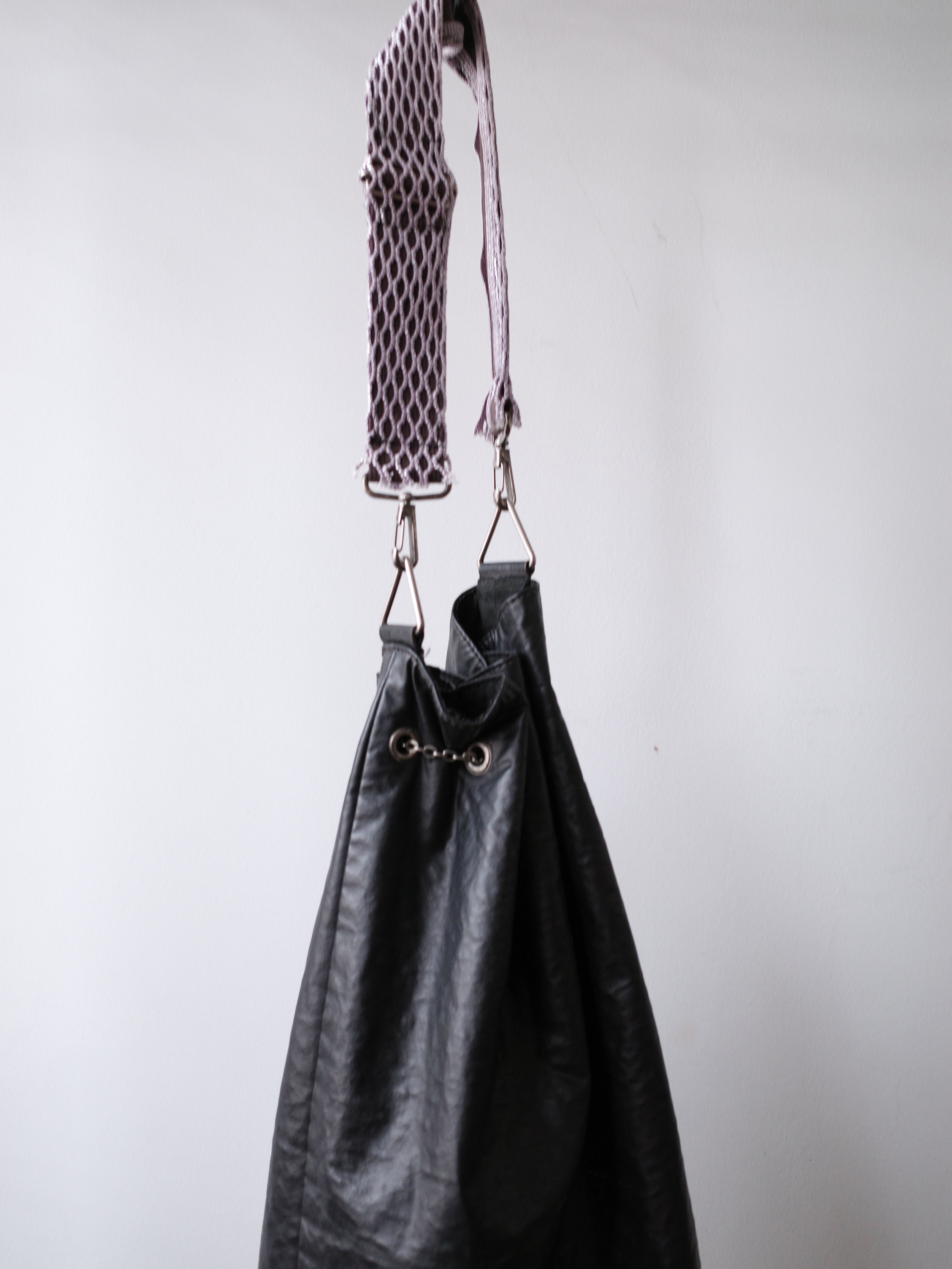 Jean Paul Gaultier Vintage Leather Chain Bucket Bag with Purple Mesh Strap