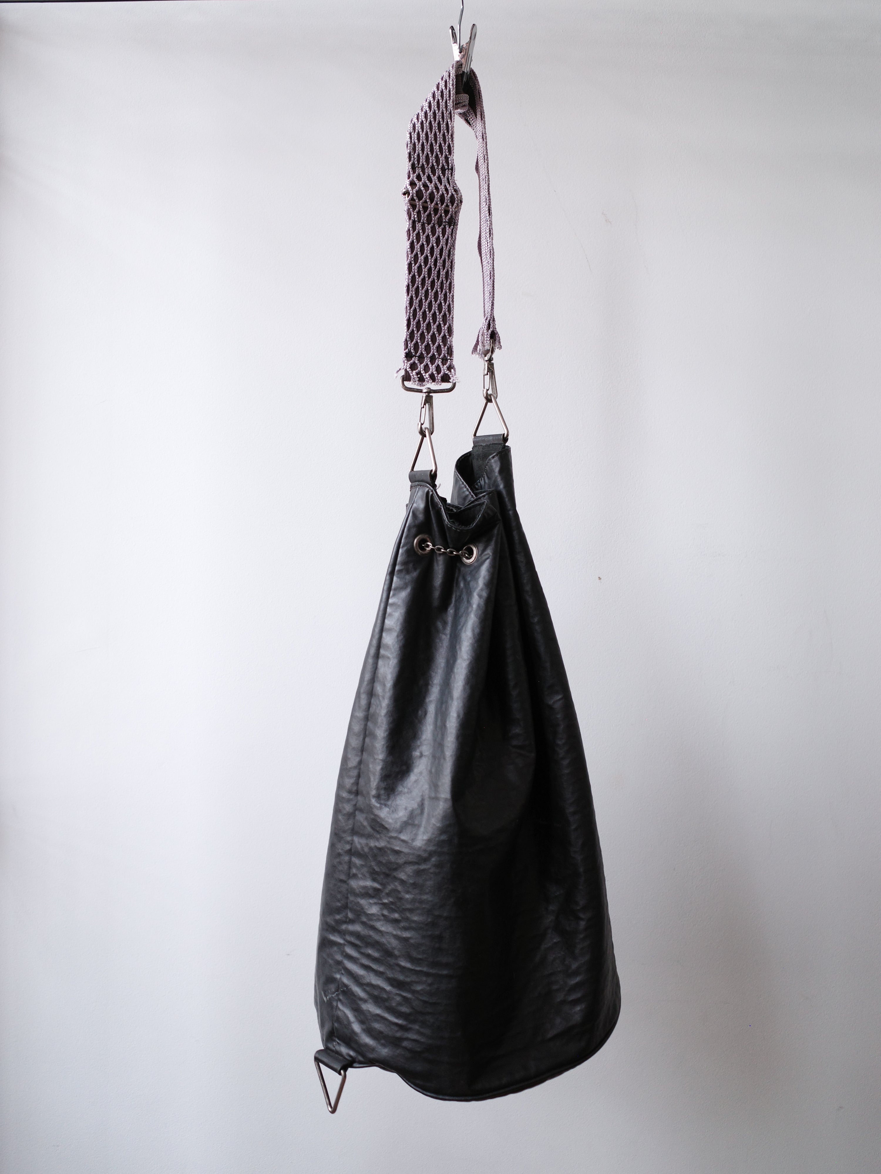 Jean Paul Gaultier Vintage Leather Chain Bucket Bag with Purple Mesh Strap