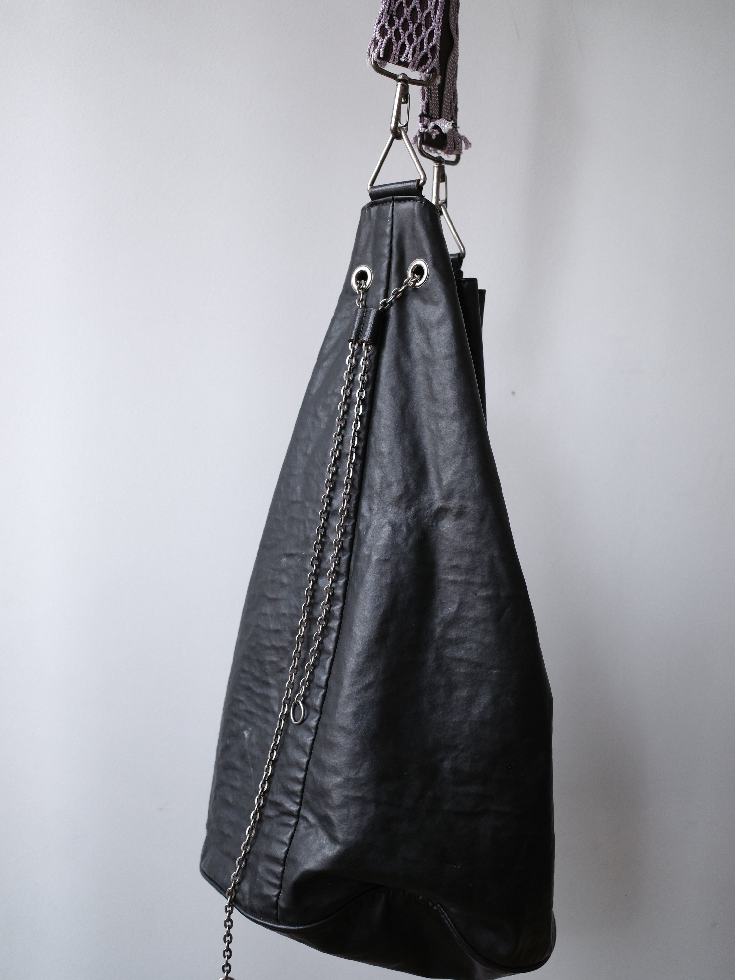 Jean Paul Gaultier Vintage Leather Chain Bucket Bag with Purple Mesh Strap