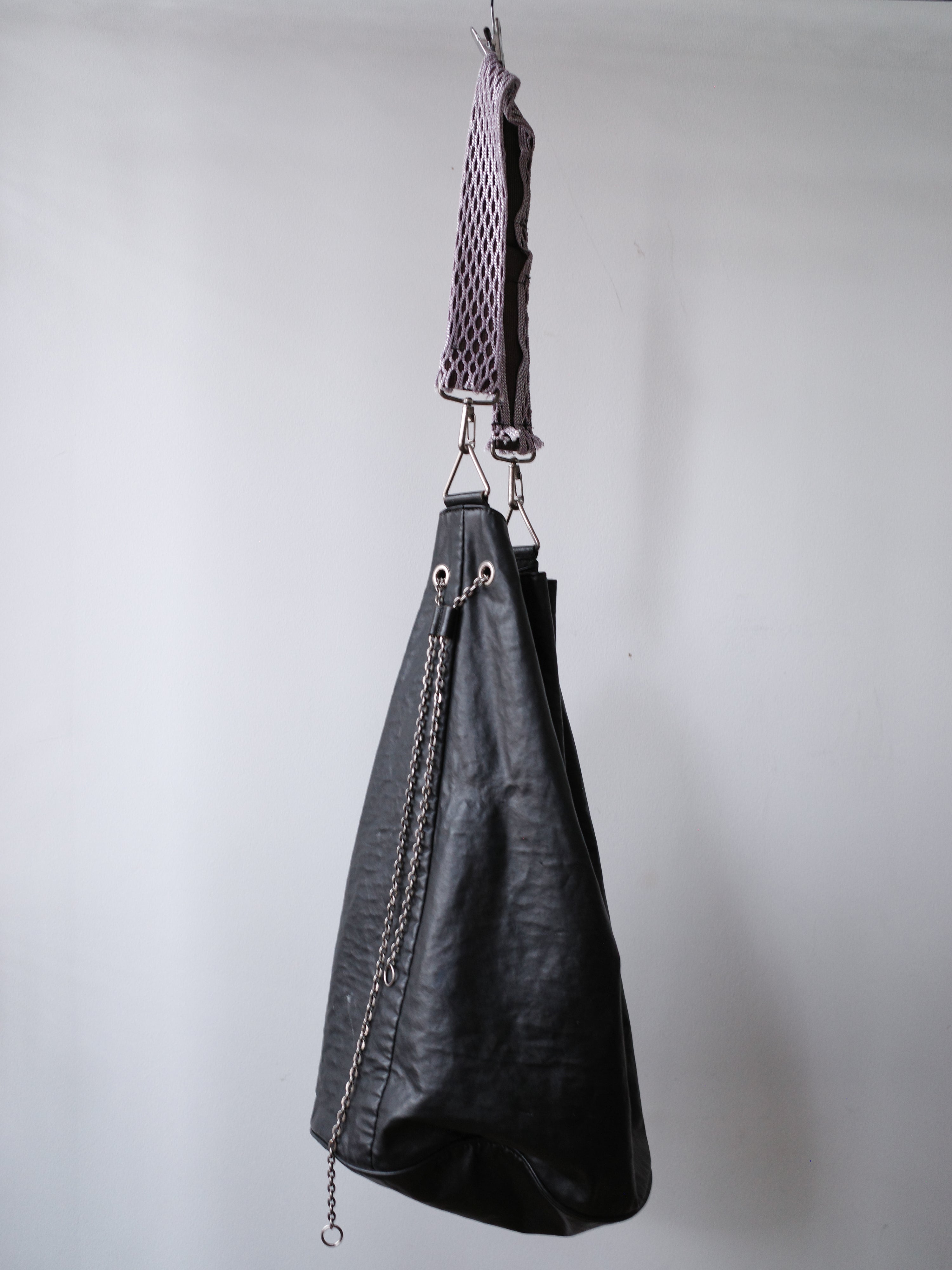 Jean Paul Gaultier Vintage Leather Chain Bucket Bag with Purple Mesh Strap