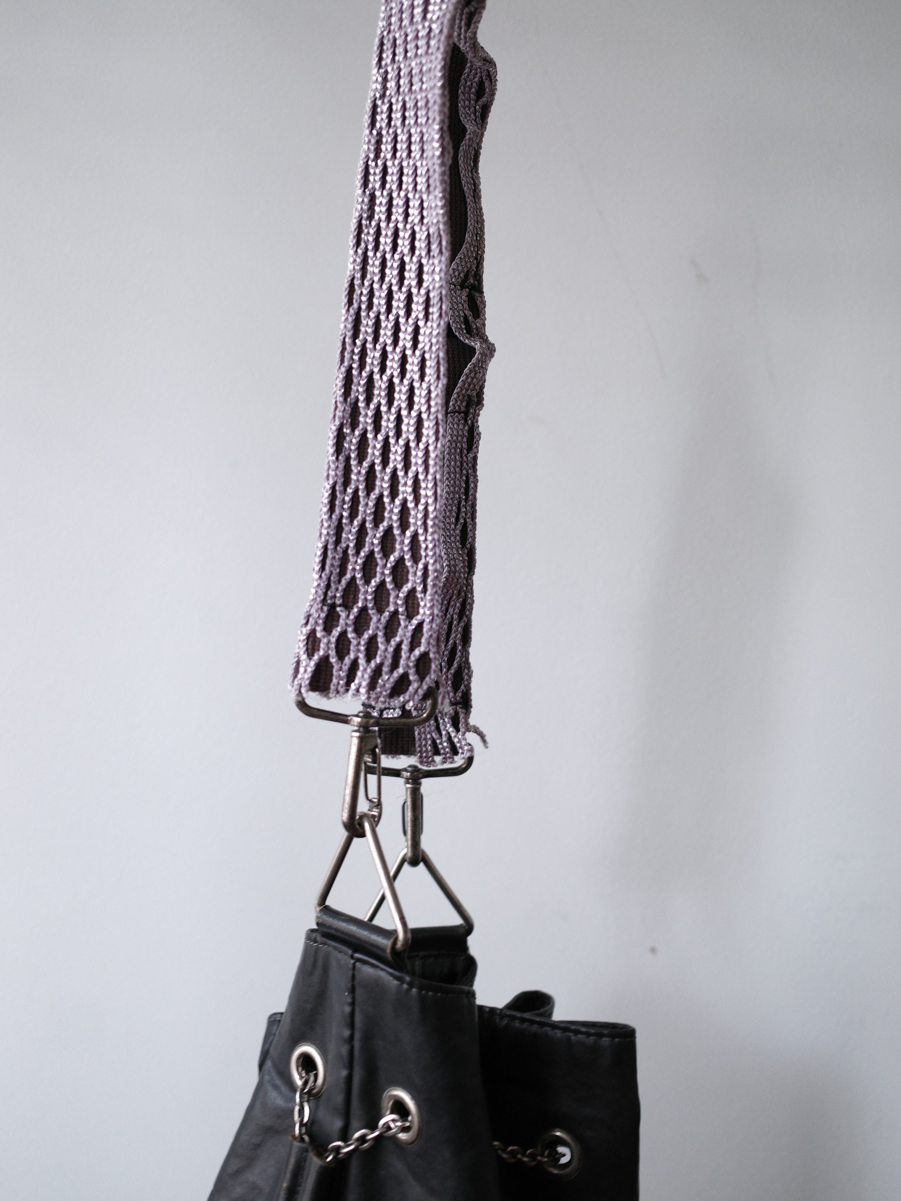 Jean Paul Gaultier Vintage Leather Chain Bucket Bag with Purple Mesh Strap