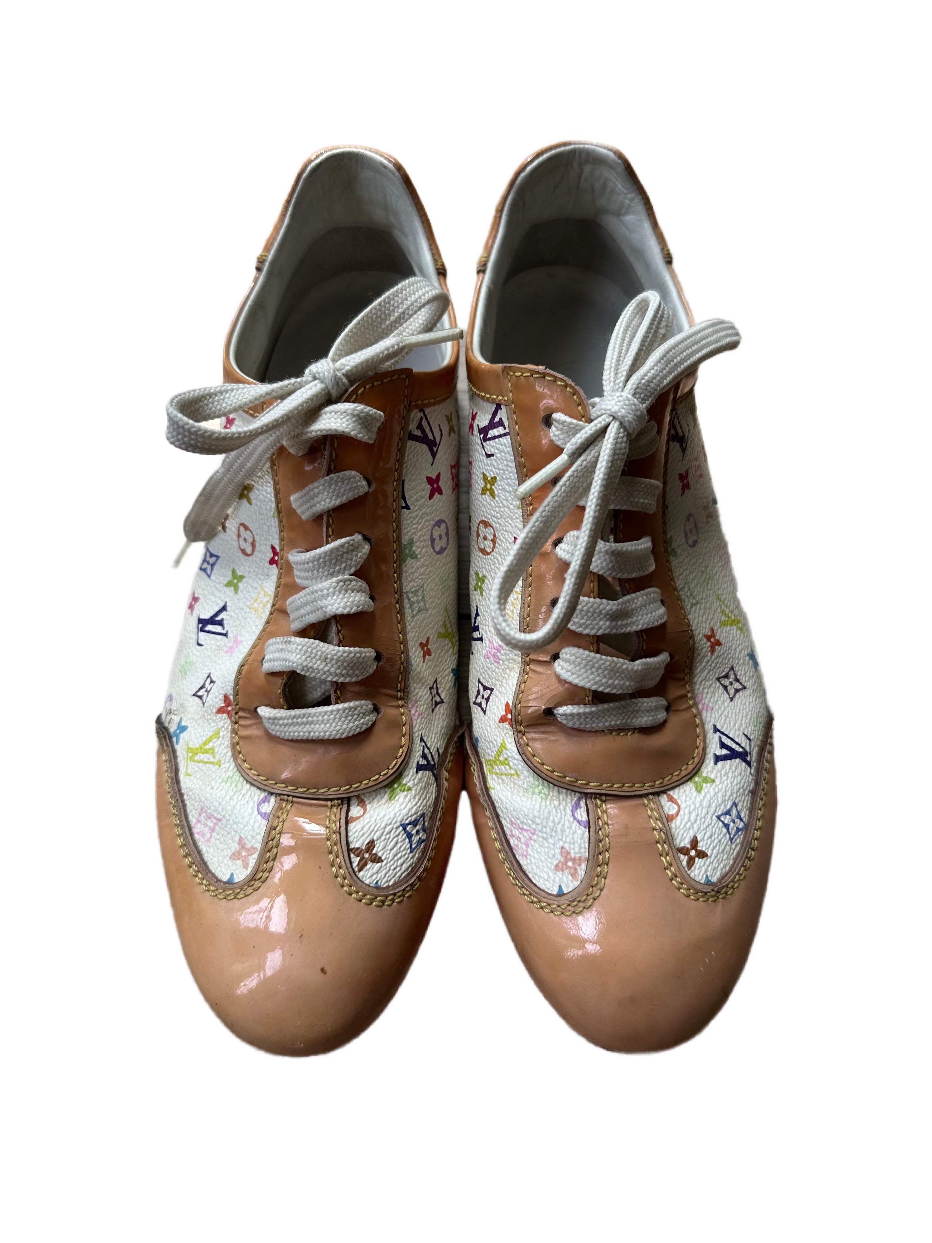 Louis Vuitton Monogram Multicolor Canvas & Patent Leather Lace-Up Sneakers (Y2K Takashi Murakami Era)