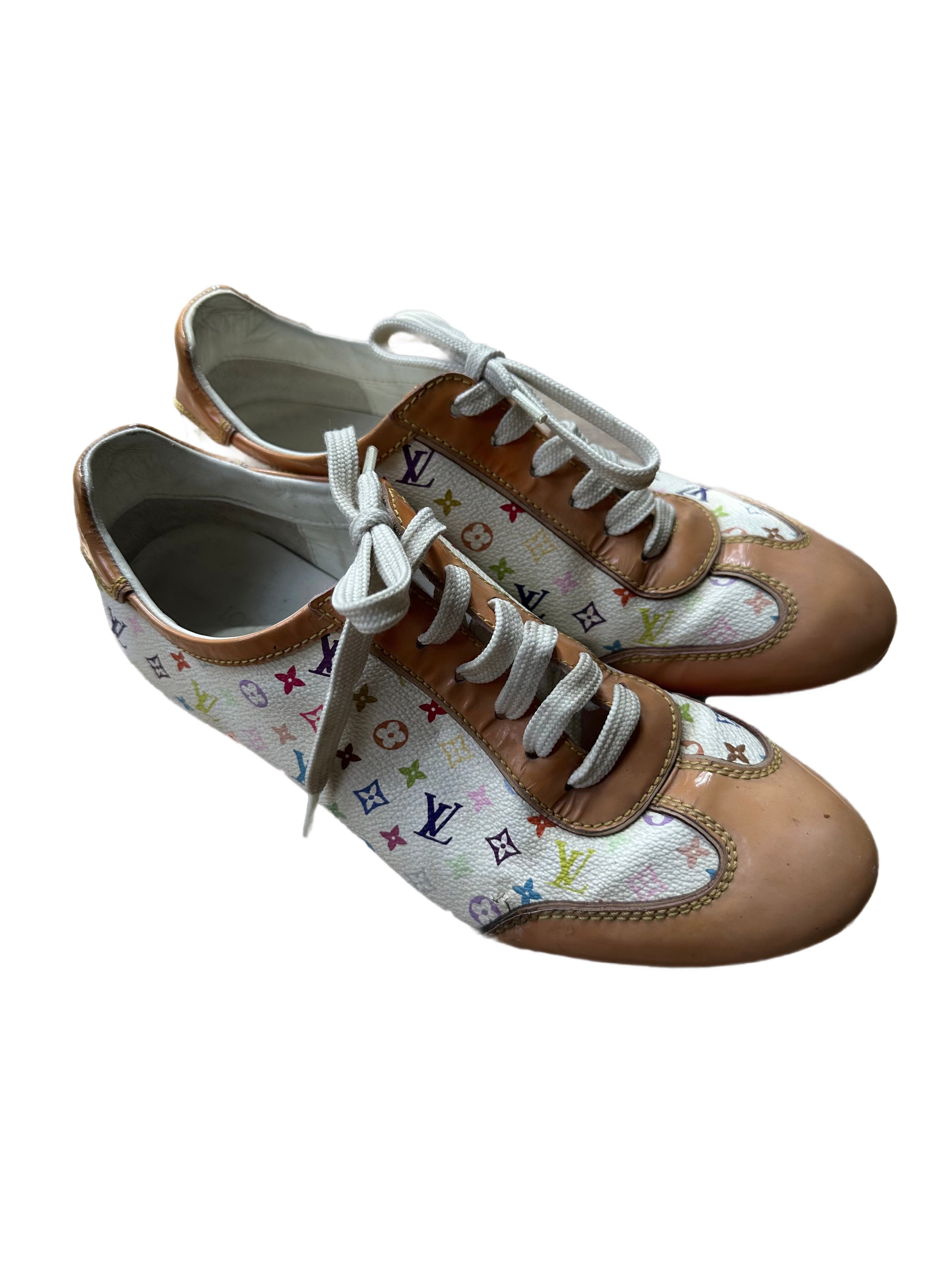 Louis Vuitton Monogram Multicolor Canvas & Patent Leather Lace-Up Sneakers (Y2K Takashi Murakami Era)
