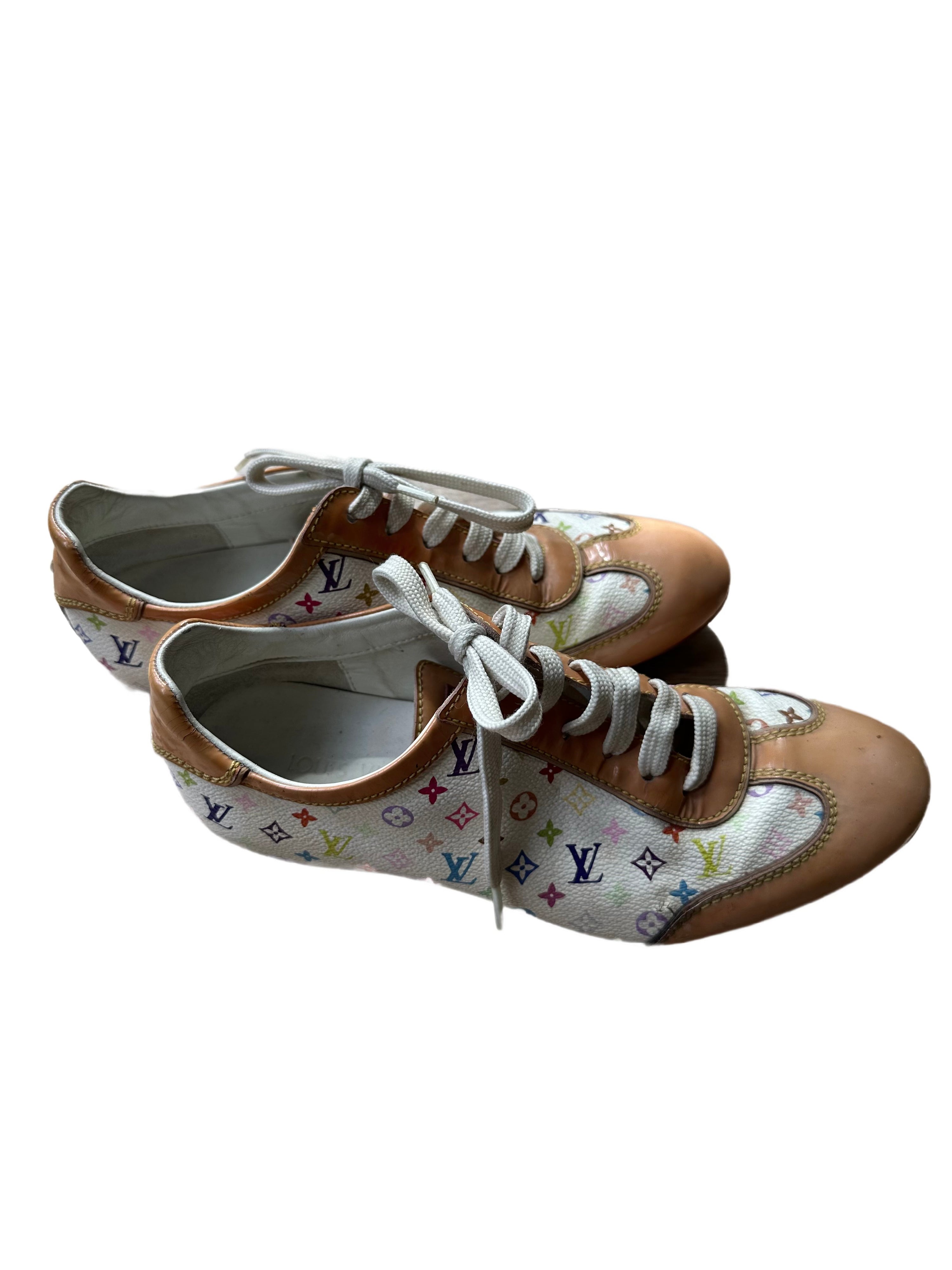 Louis Vuitton Monogram Multicolor Canvas & Patent Leather Lace-Up Sneakers (Y2K Takashi Murakami Era)