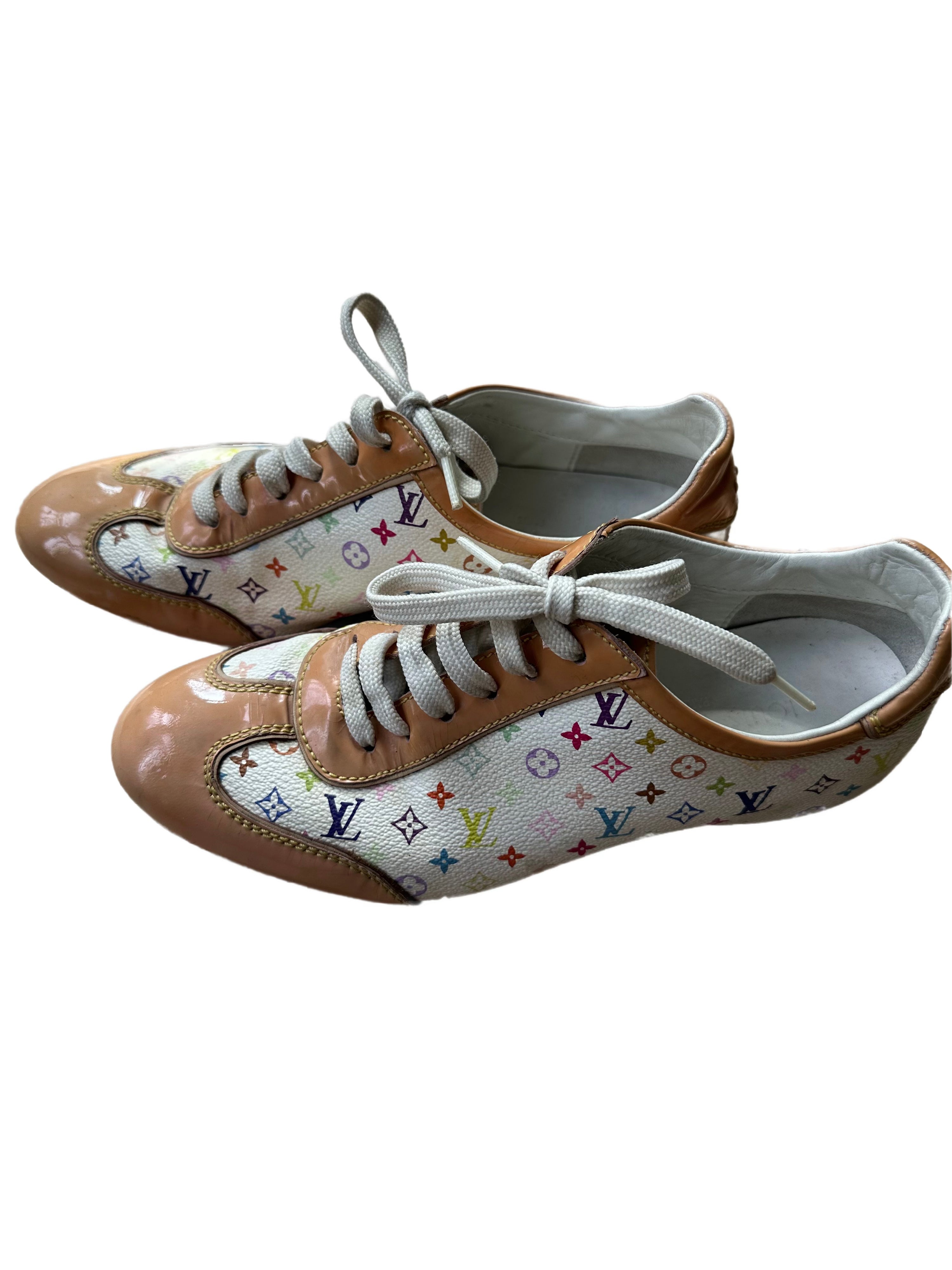 Louis Vuitton Monogram Multicolor Canvas & Patent Leather Lace-Up Sneakers (Y2K Takashi Murakami Era)