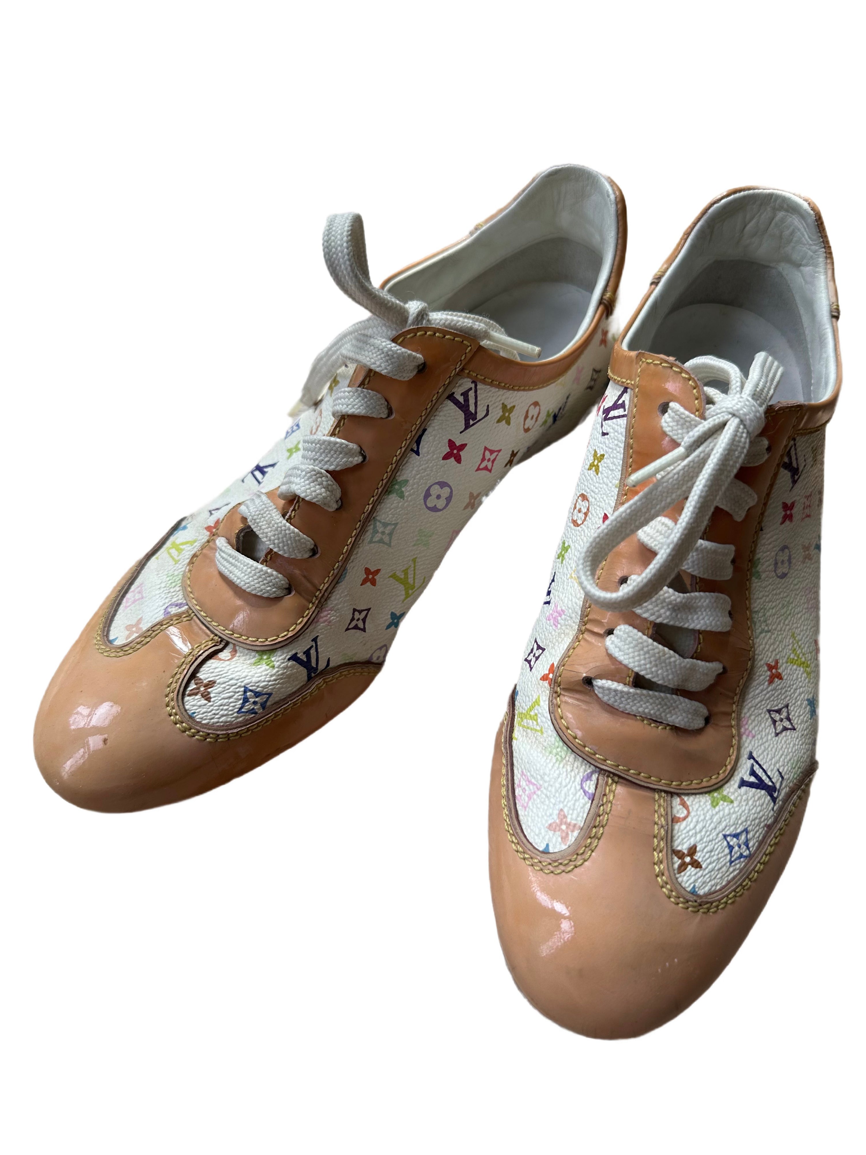 Louis Vuitton Monogram Multicolor Canvas & Patent Leather Lace-Up Sneakers (Y2K Takashi Murakami Era)