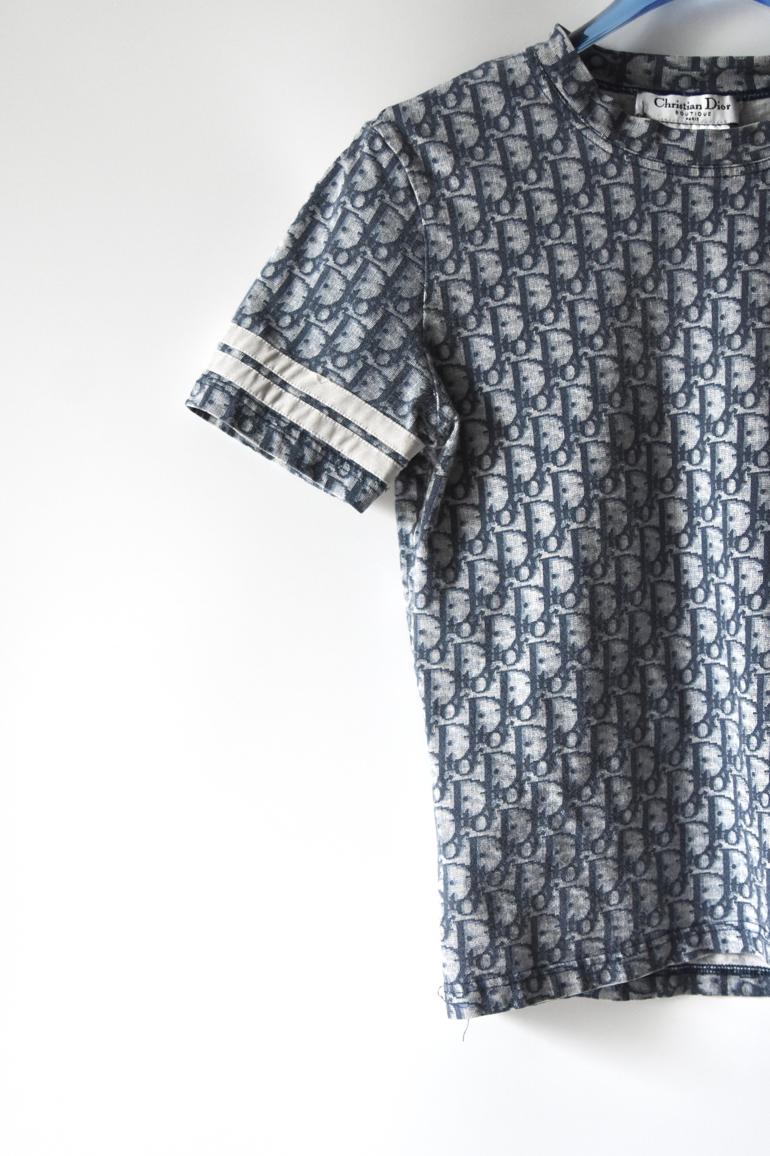 Christian Dior by John Galliano Blue Monogram Baby Tee (Y2K Boutique Oblique Icon)