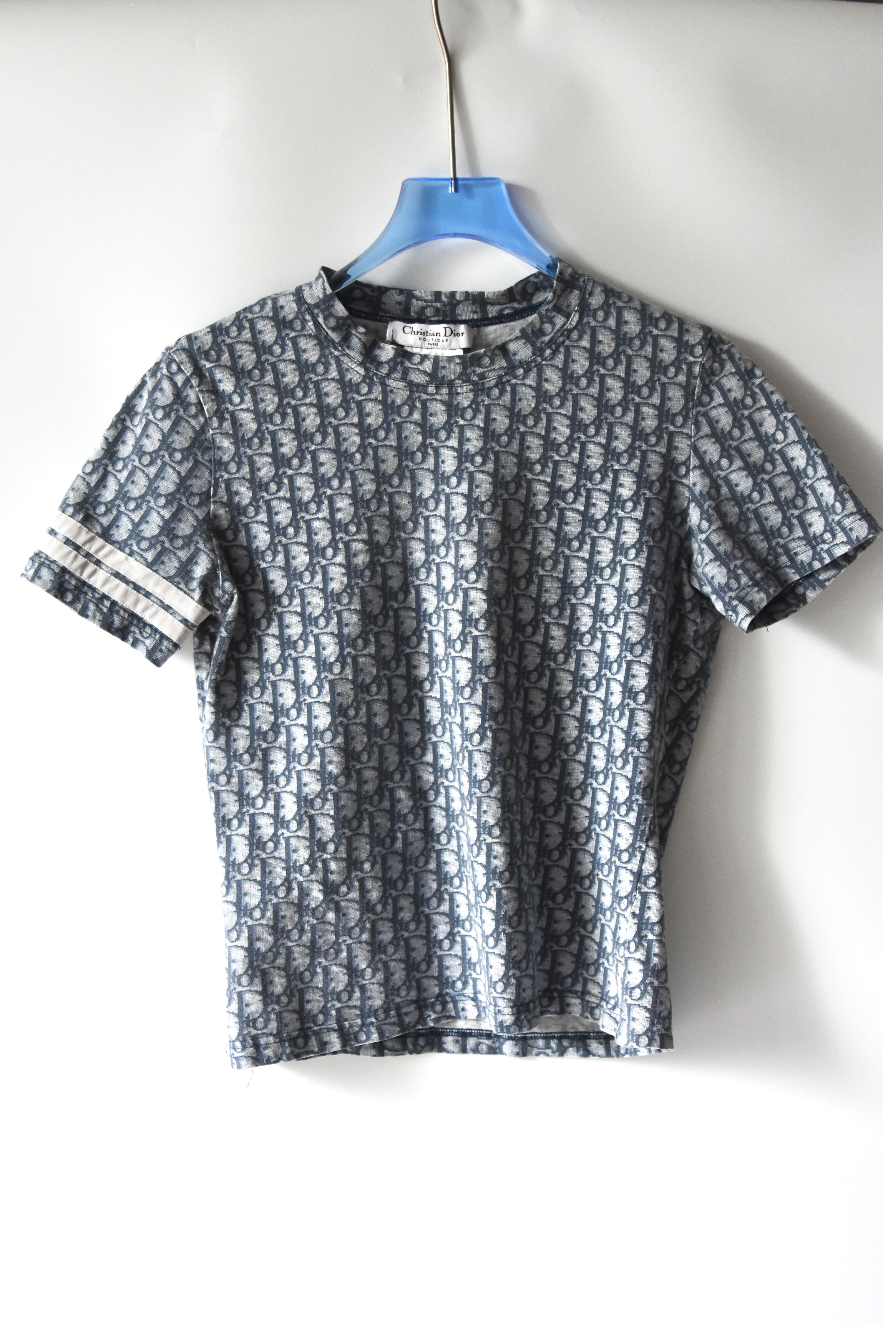 Christian Dior by John Galliano Blue Monogram Baby Tee (Y2K Boutique Oblique Icon)