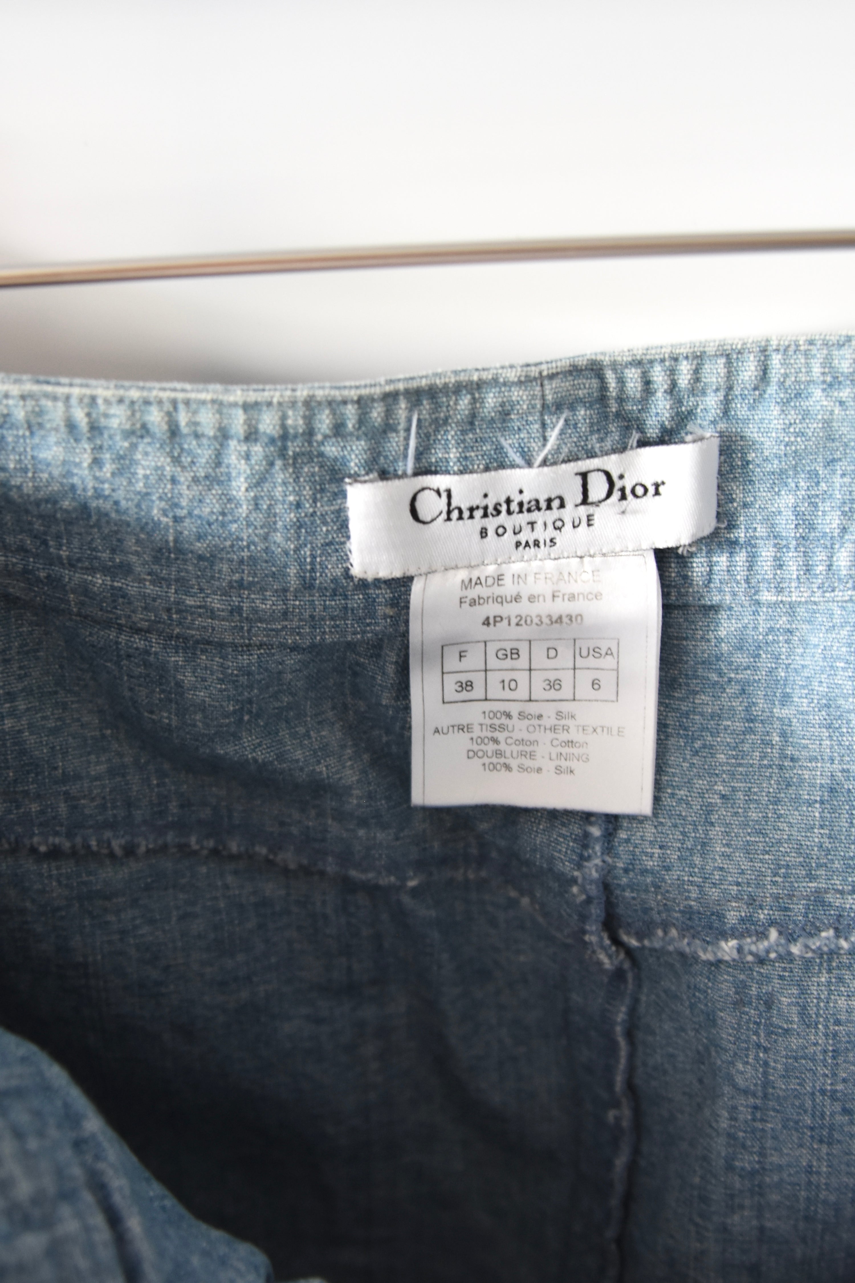 Christian Dior by John Galliano Graffiti Silk Hem Hybrid Skirt (Utility Denim Meets Couture Streetwear)