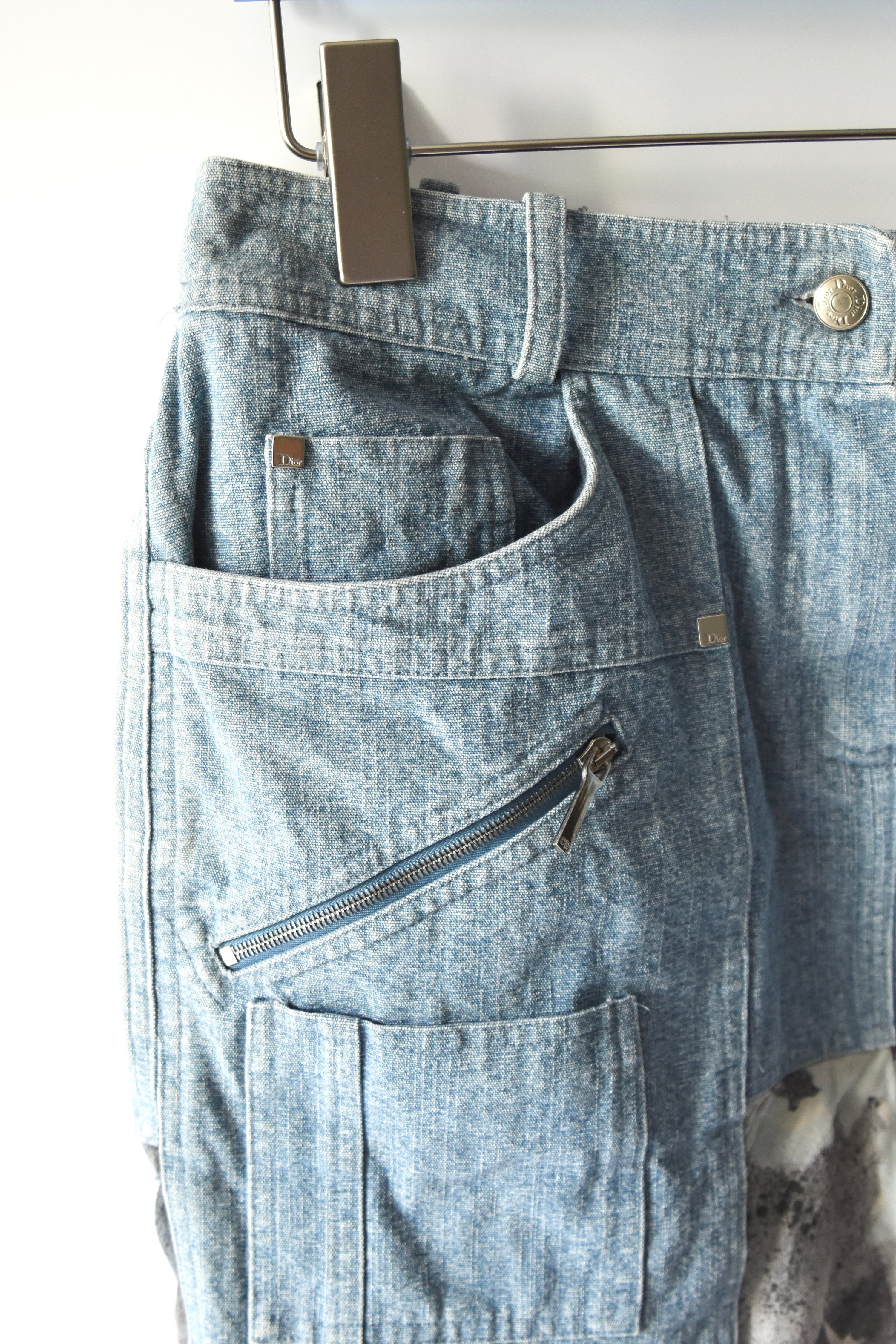 Christian Dior by John Galliano Graffiti Silk Hem Hybrid Skirt (Utility Denim Meets Couture Streetwear)