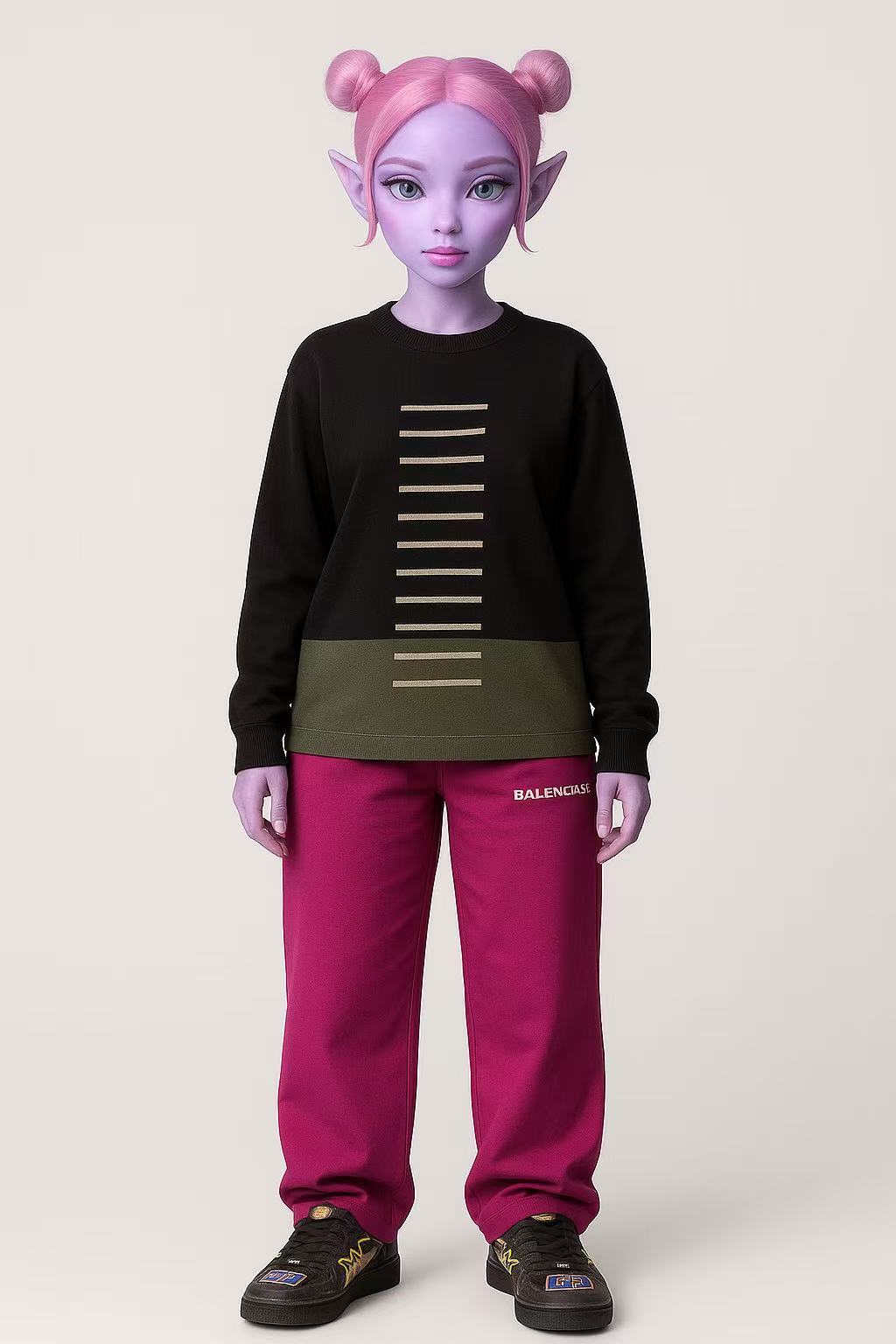 Rick Owens Black/Olive Panel Knit Long Sleeve Top