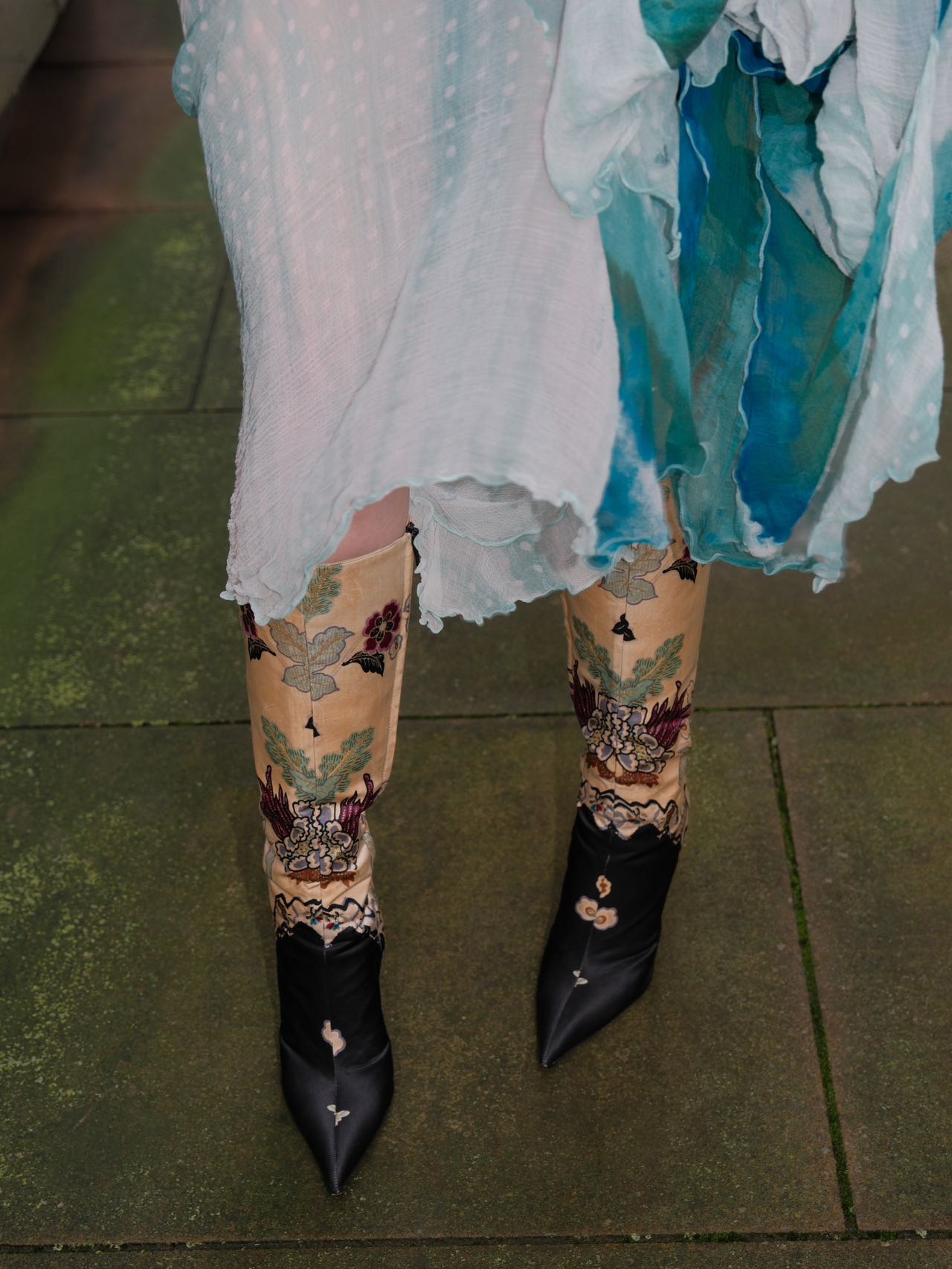 Roberto Cavalli 2001 Silk Embroidered Archive Heeled Boots