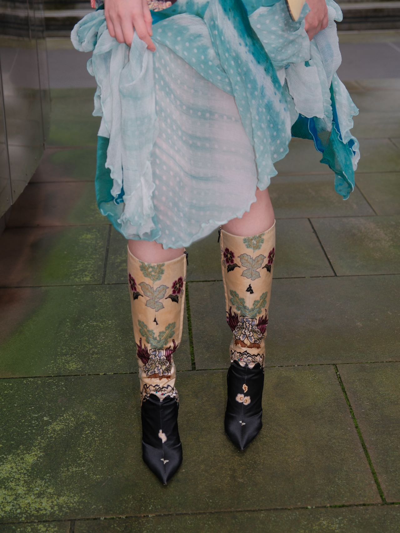 Roberto Cavalli 2001 Silk Embroidered Archive Heeled Boots