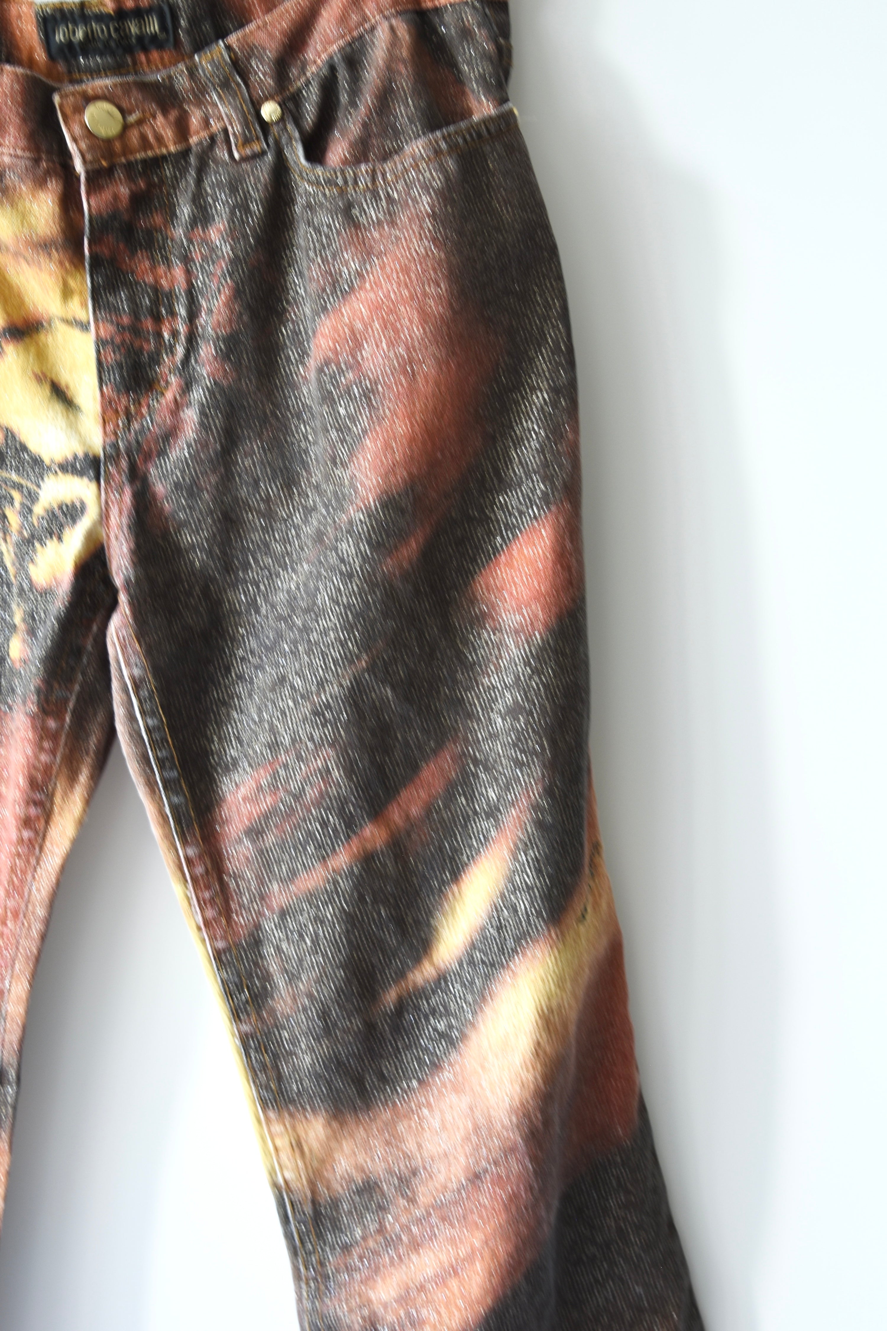 Roberto Cavalli Vintage Glitter Tiger Print Low-Rise Jeans (Rare Y2K Era Statement Denim)