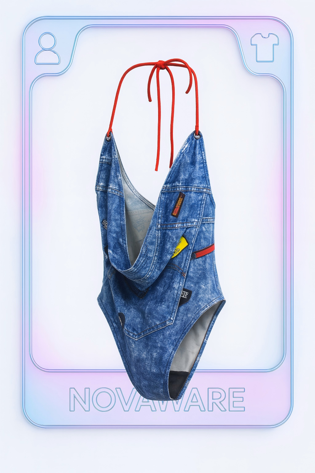 Christian Dior Patch Badge Print Monokini Swimsuit (Punk Americana in Trompe L'oeil Denim)