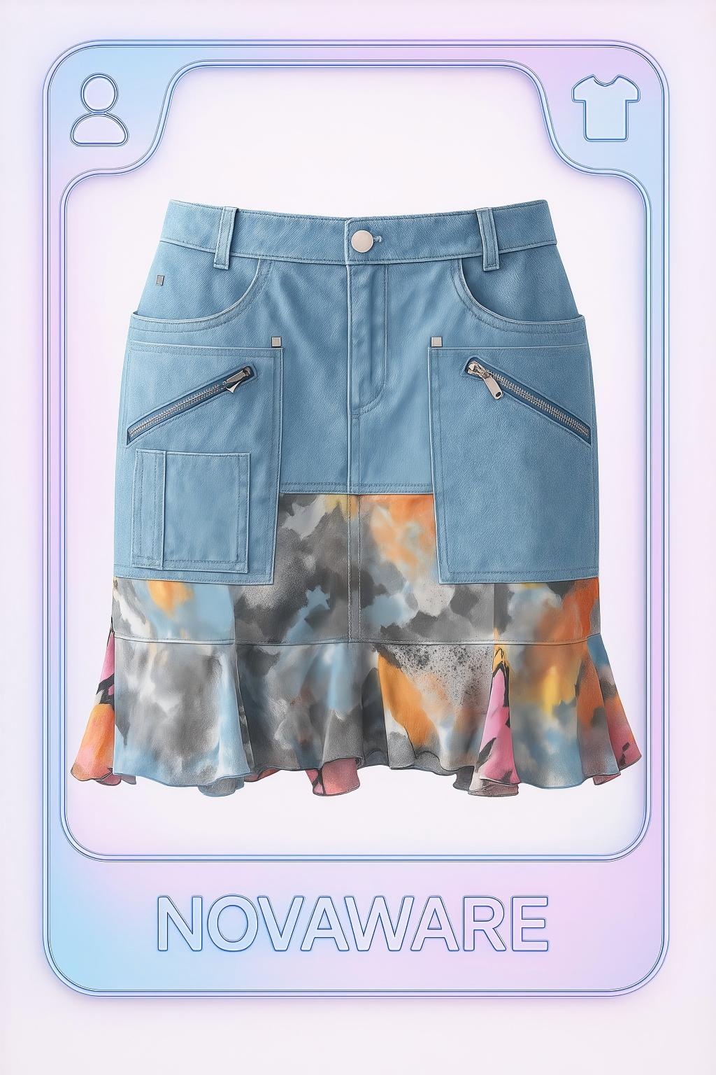 Christian Dior by John Galliano Graffiti Silk Hem Hybrid Skirt (Utility Denim Meets Couture Streetwear)