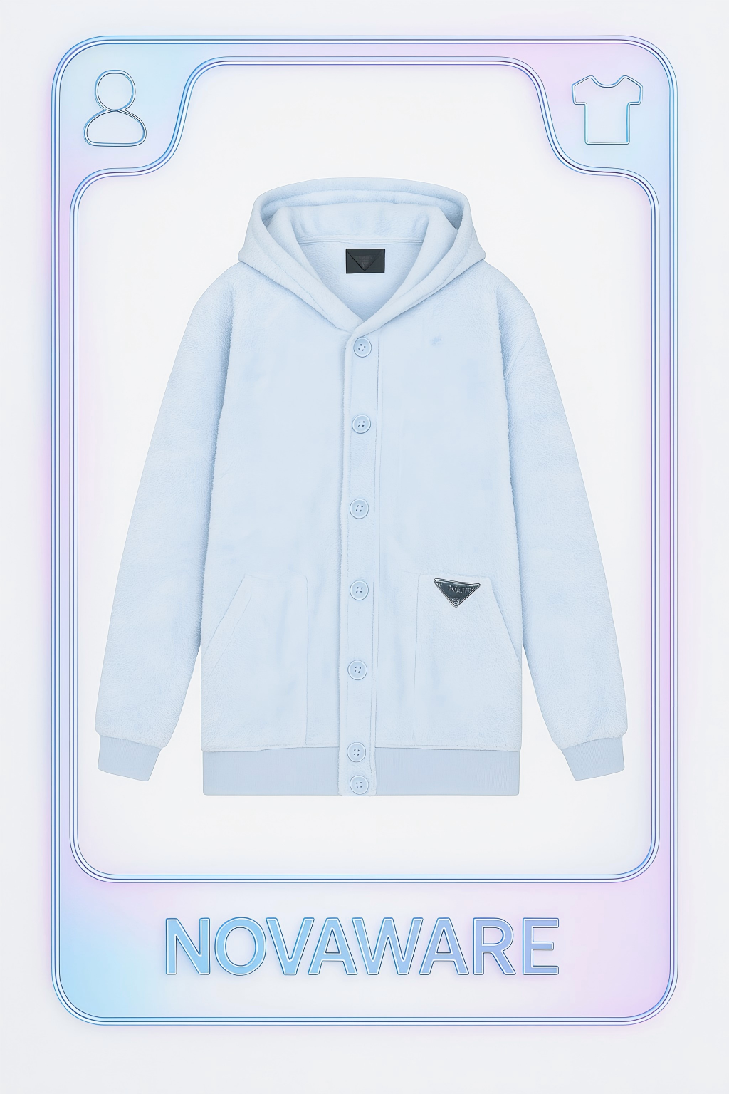 Prada Celeste Blue Floral Jacquard Hooded Button-Up Jacket