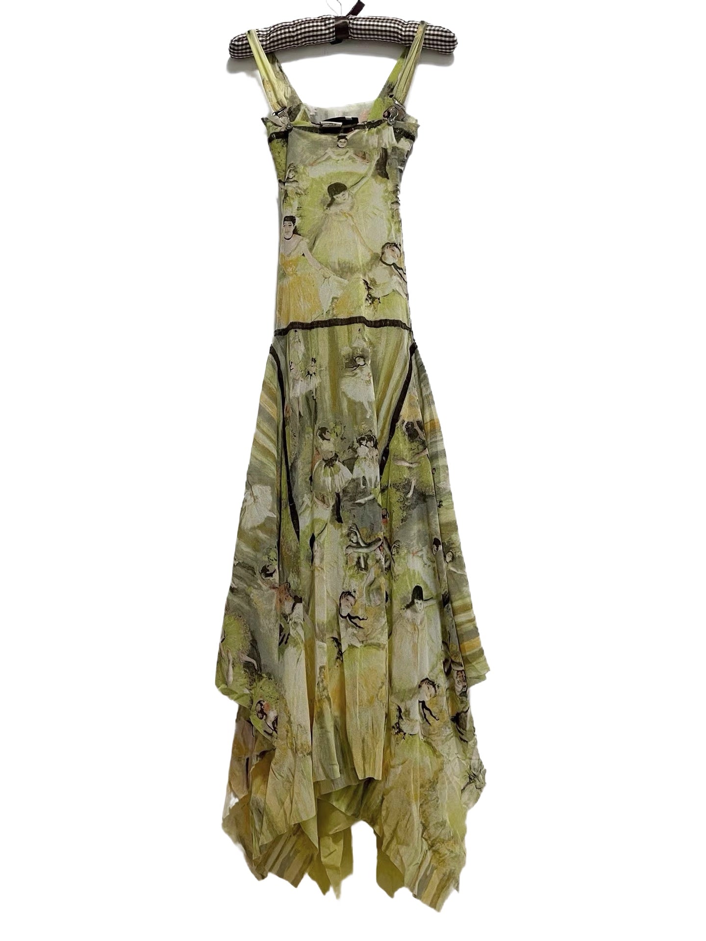 Jean Paul Gaultier Ballerina-Print Draped Mesh Dress with Asymmetric Hemline (Maille Femme, Vintage Size S)