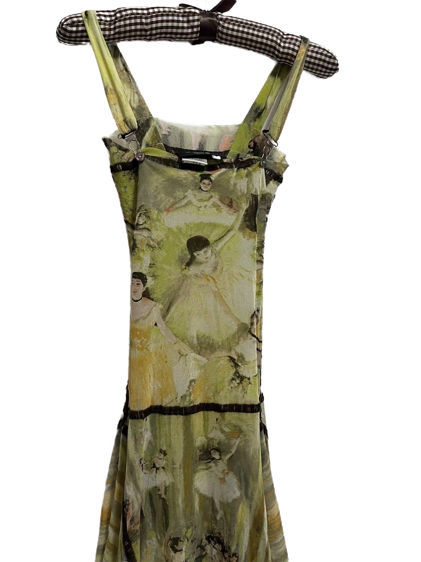 Jean Paul Gaultier Ballerina-Print Draped Mesh Dress with Asymmetric Hemline (Maille Femme, Vintage Size S)