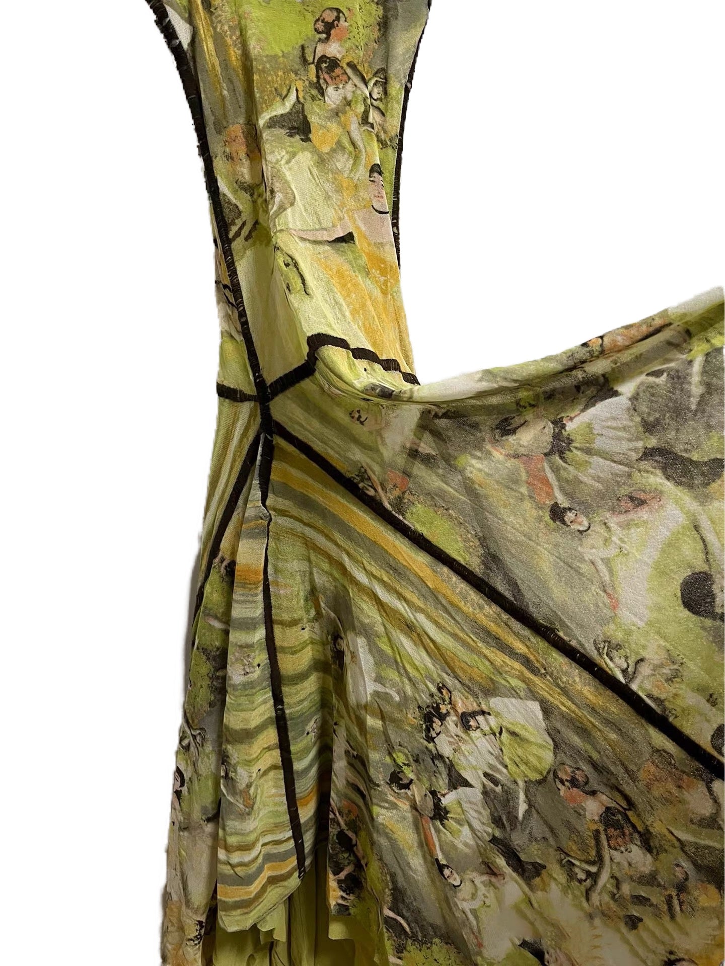 Jean Paul Gaultier Ballerina-Print Draped Mesh Dress with Asymmetric Hemline (Maille Femme, Vintage Size S)