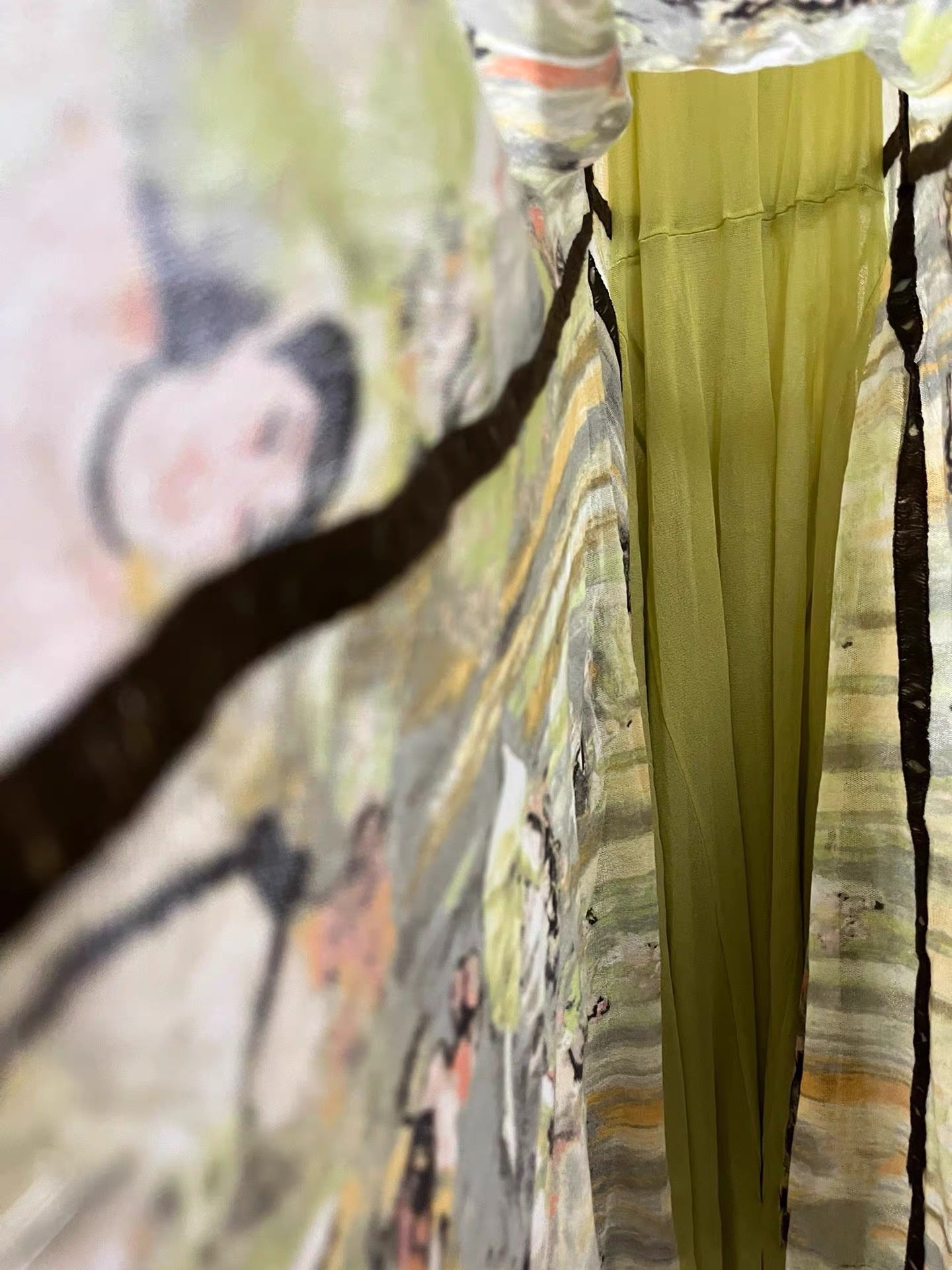 Jean Paul Gaultier Ballerina-Print Draped Mesh Dress with Asymmetric Hemline (Maille Femme, Vintage Size S)