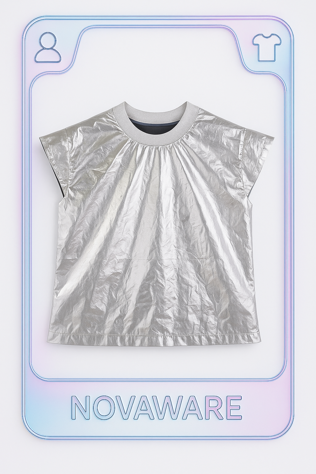 Alexander McQueen Metallic Foil Short-Sleeve Top – Silver