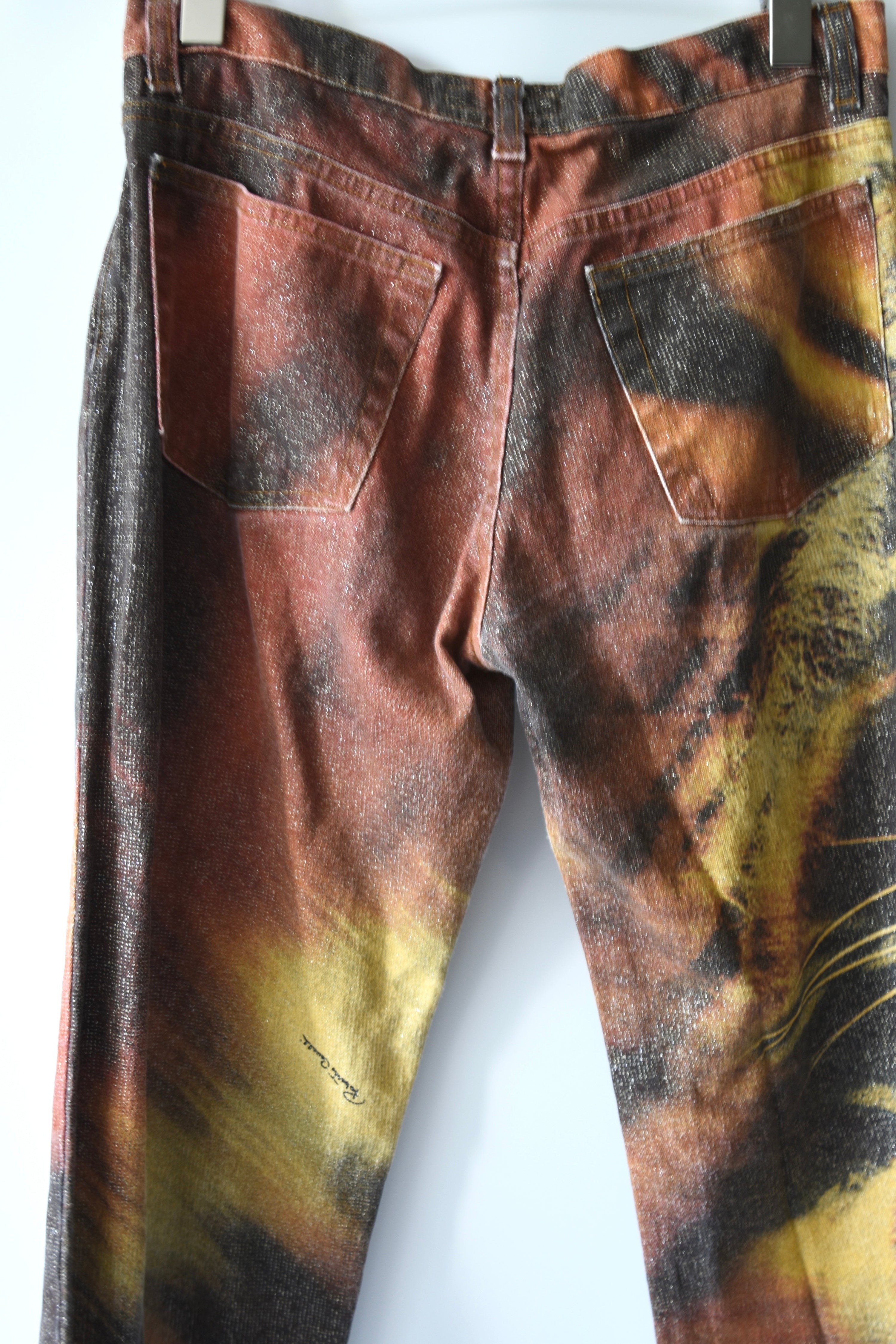 Roberto Cavalli Vintage Glitter Tiger Print Low-Rise Jeans (Rare Y2K Era Statement Denim)