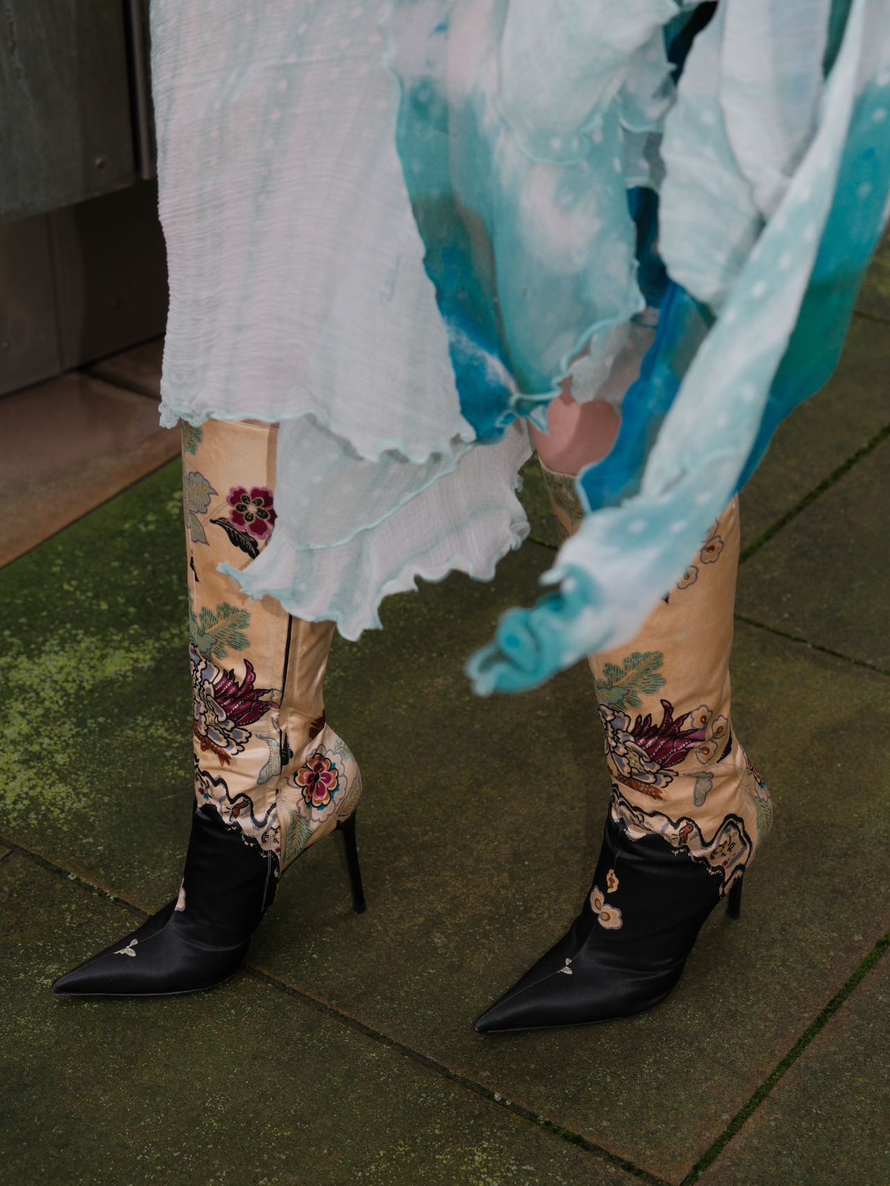 Roberto Cavalli 2001 Silk Embroidered Archive Heeled Boots