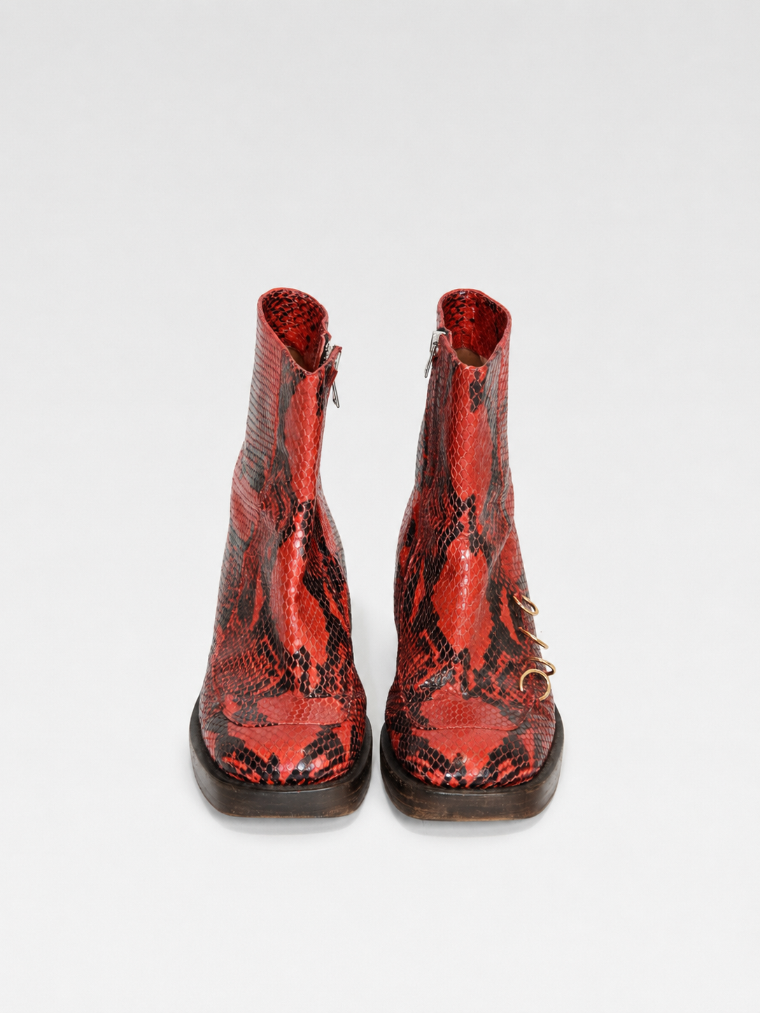 Marni Red Faux-Snakeskin Ring Boots