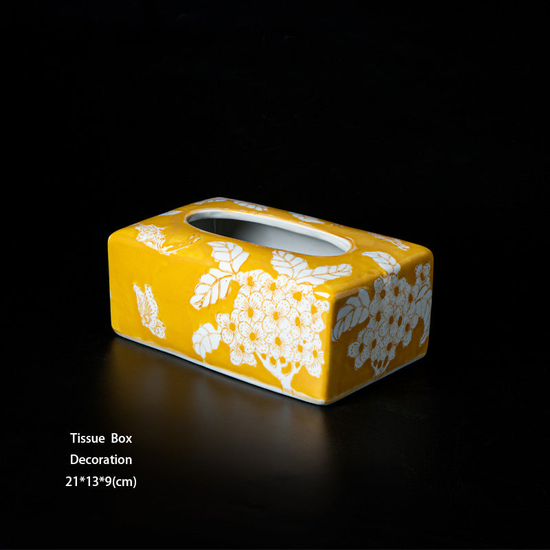 Oriental Collection Series Cirage“Golden Butterfly Blossoms”Hand-painted Underglaze Color Jingdezhen Tissue Box