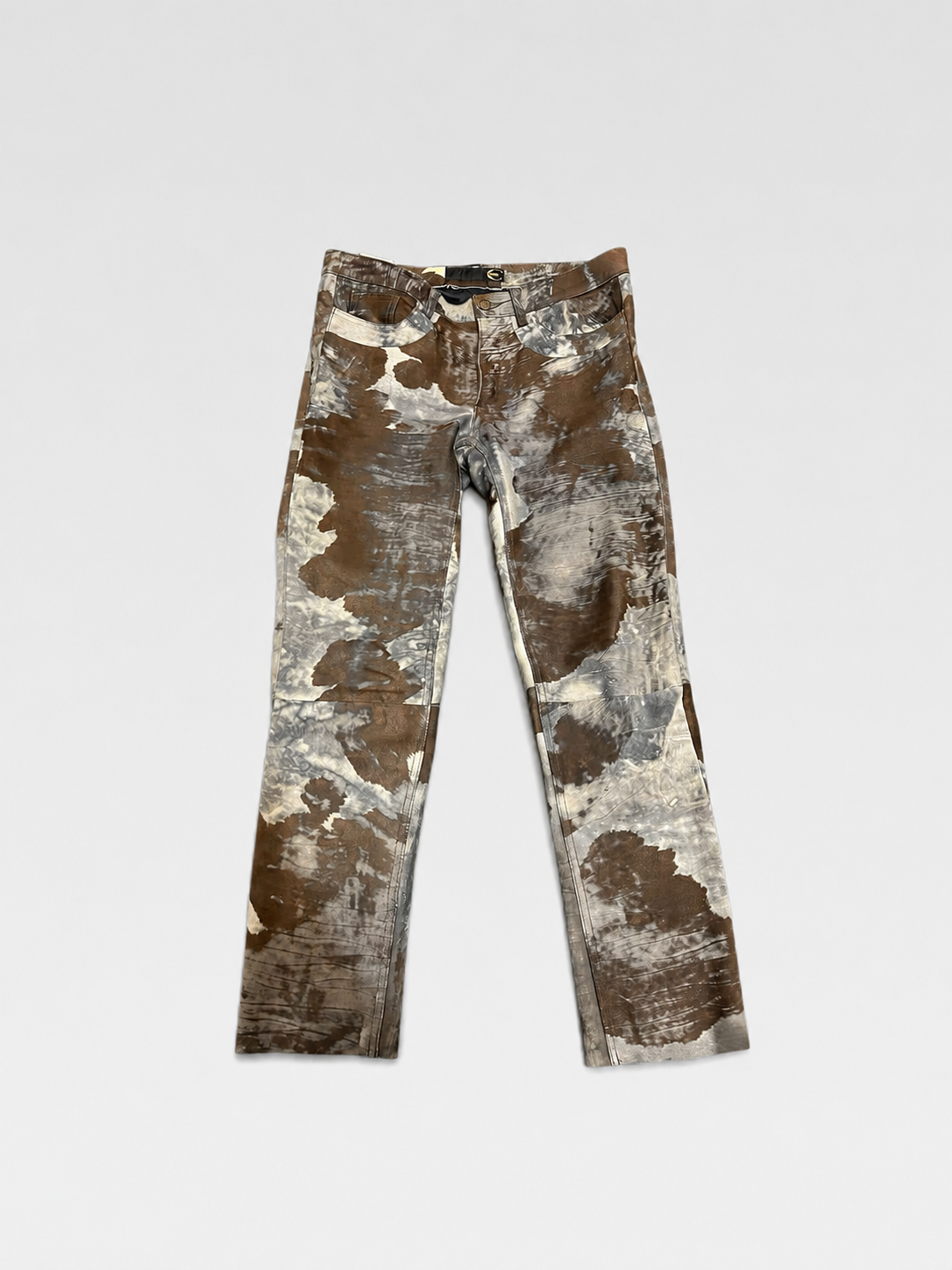 Just Cavalli Vintage Pony Hair Pants Brown Abstract Leather Trousers Rare Limited Edition Archive