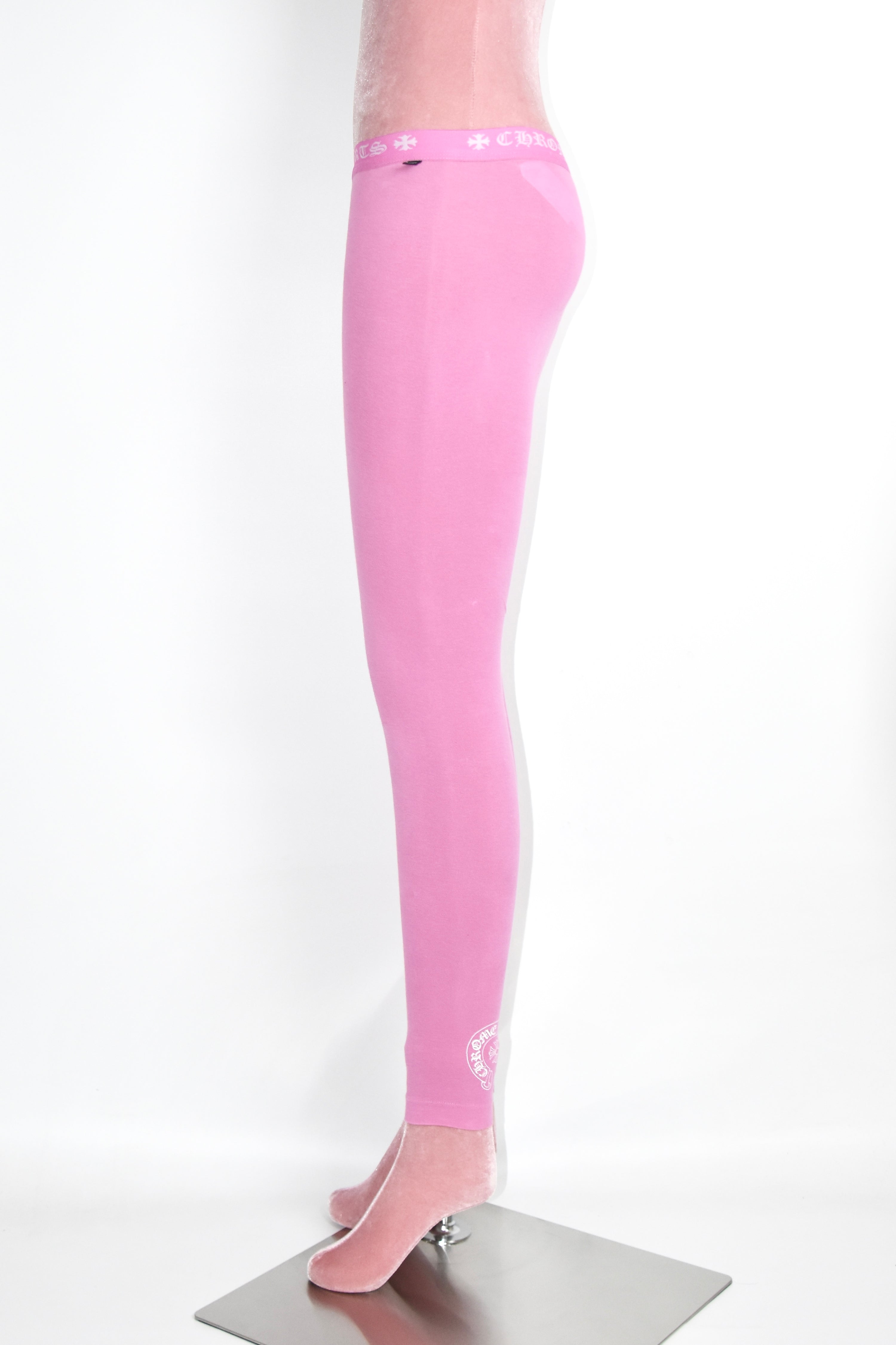 Chrome Hearts Pink Gothic Logo Leggings – Cross Shield Print Stretch Pants