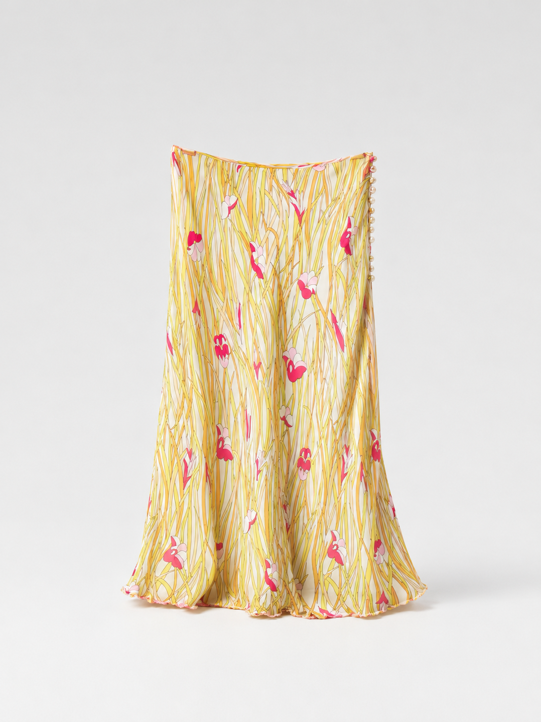 Christian Dior Galliano 2002 SS Runway Silk Floral Skirt Yellow Vintage Archive Rare F38