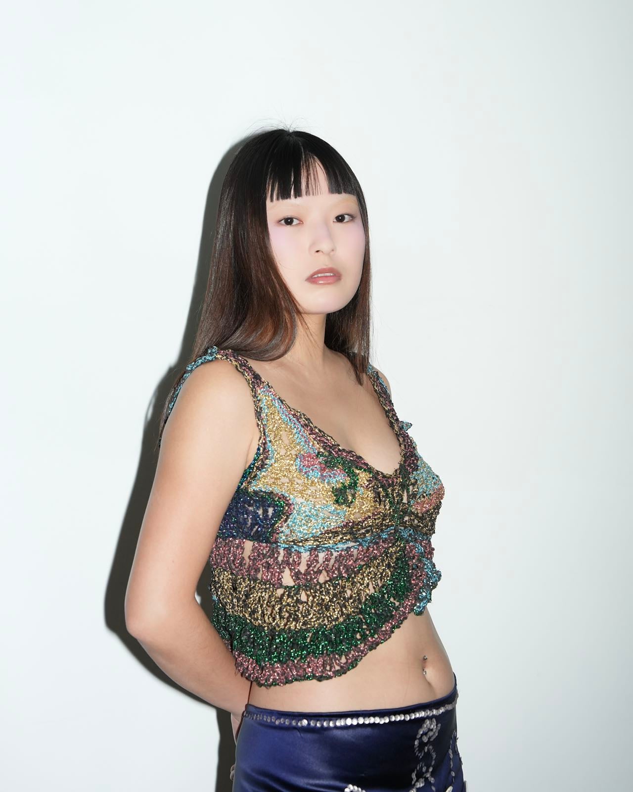 YAONOVA Hand-Crocheted Metallic Yarn Top