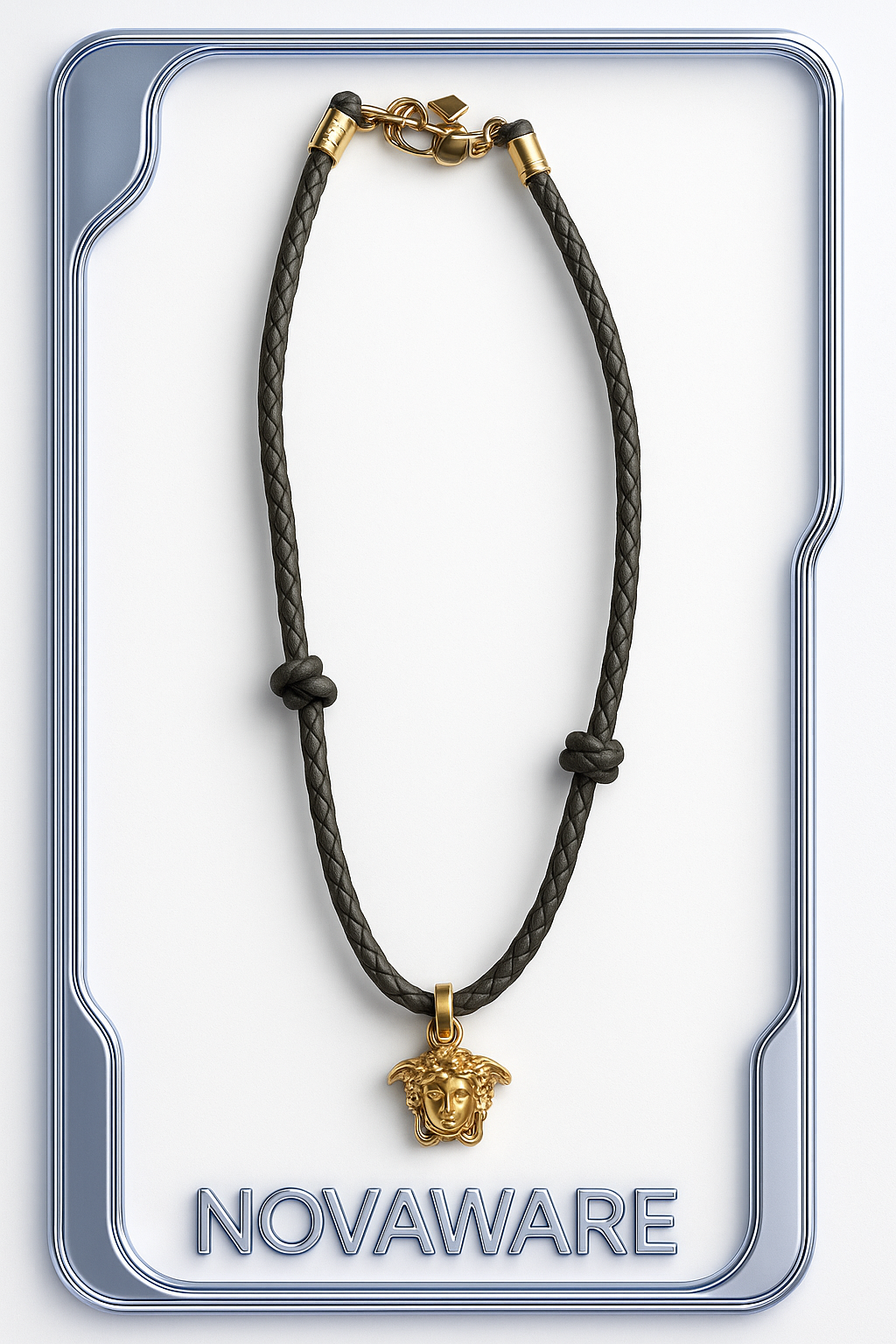 Versace Leather Stripe Gold Necklace