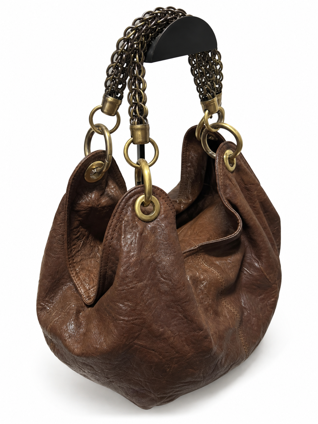 Vintage Brown Leather Chain Shoulder Bag