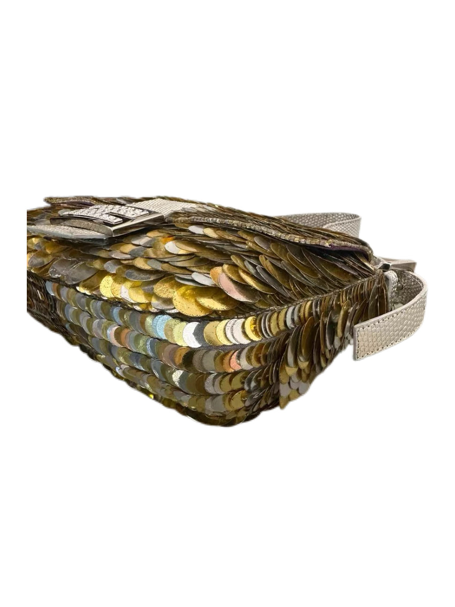 FENDI Rare Sequined Rhinestone Buckle Baguette Shoulder Bag