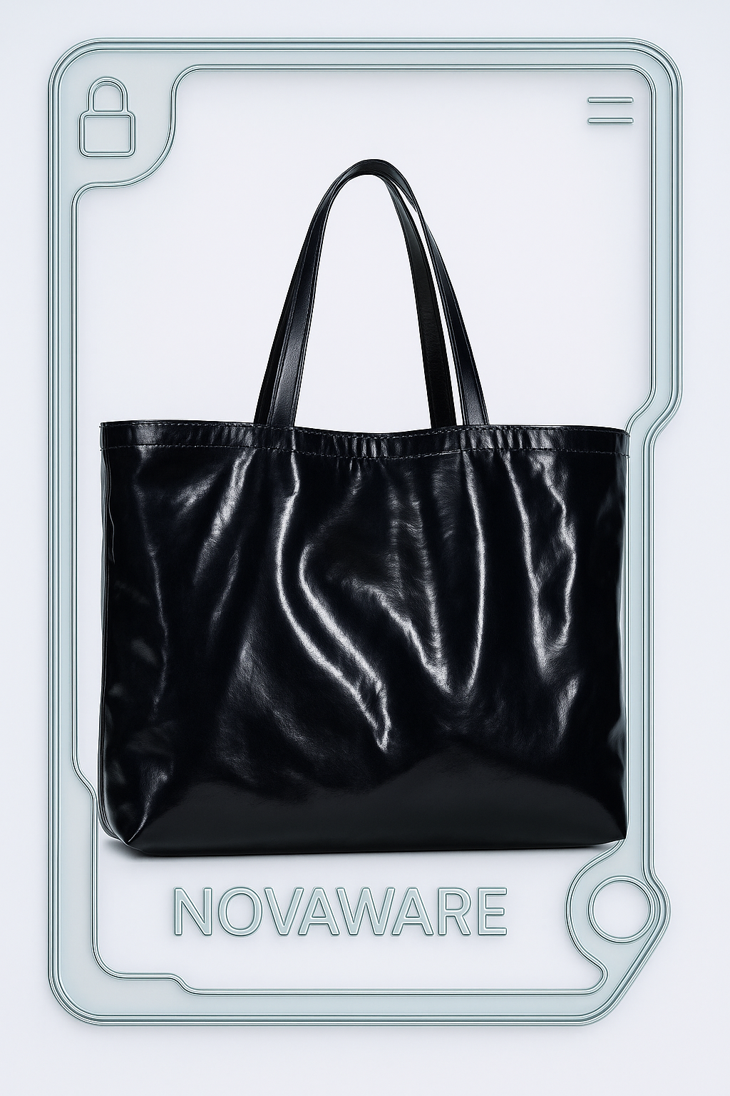 Acne Studios Large Black PVC Leather Shopping Tote Bag