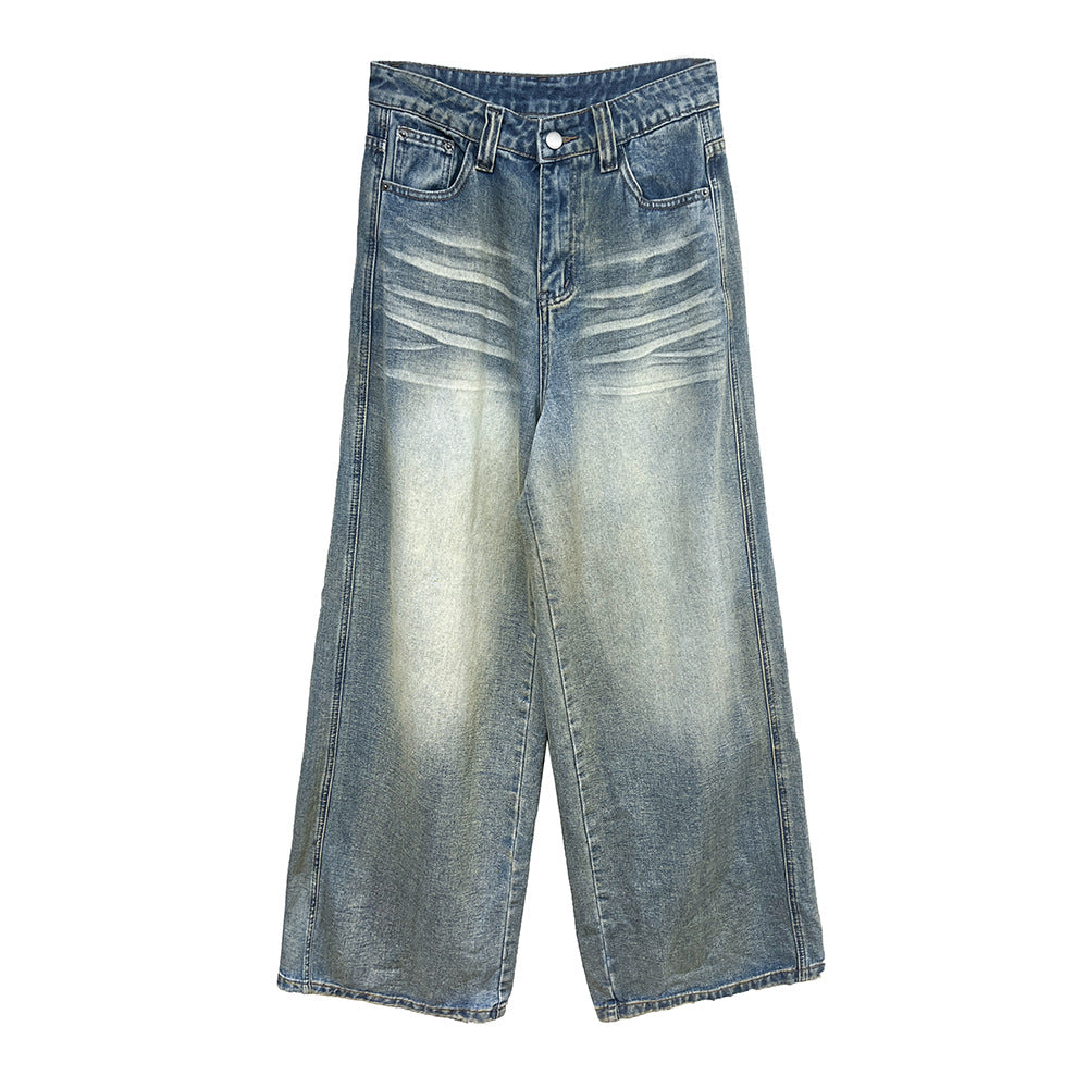 Unique distressed jeans for women loose wide-leg pants(with Belt)