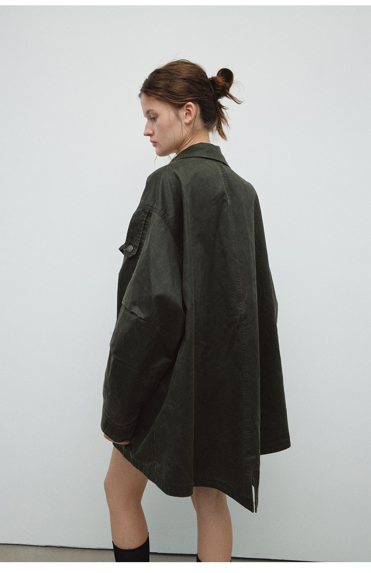 Spring New Casual Turn-Down Collar Vintage Distressed Multi-Pocket Versatile Long Jacket Coat