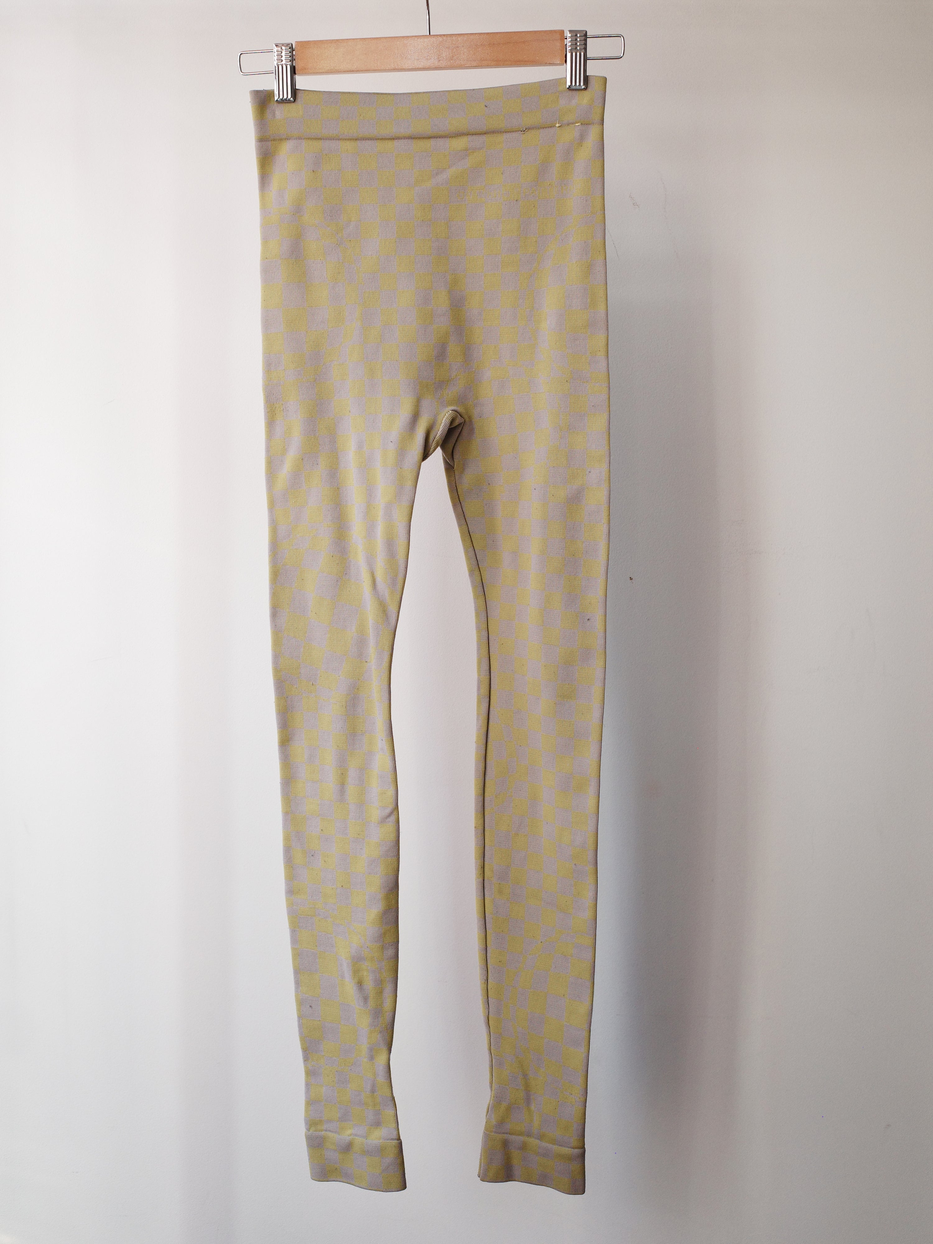 Off-White Yellow-Grey Checkered Knit Leggings