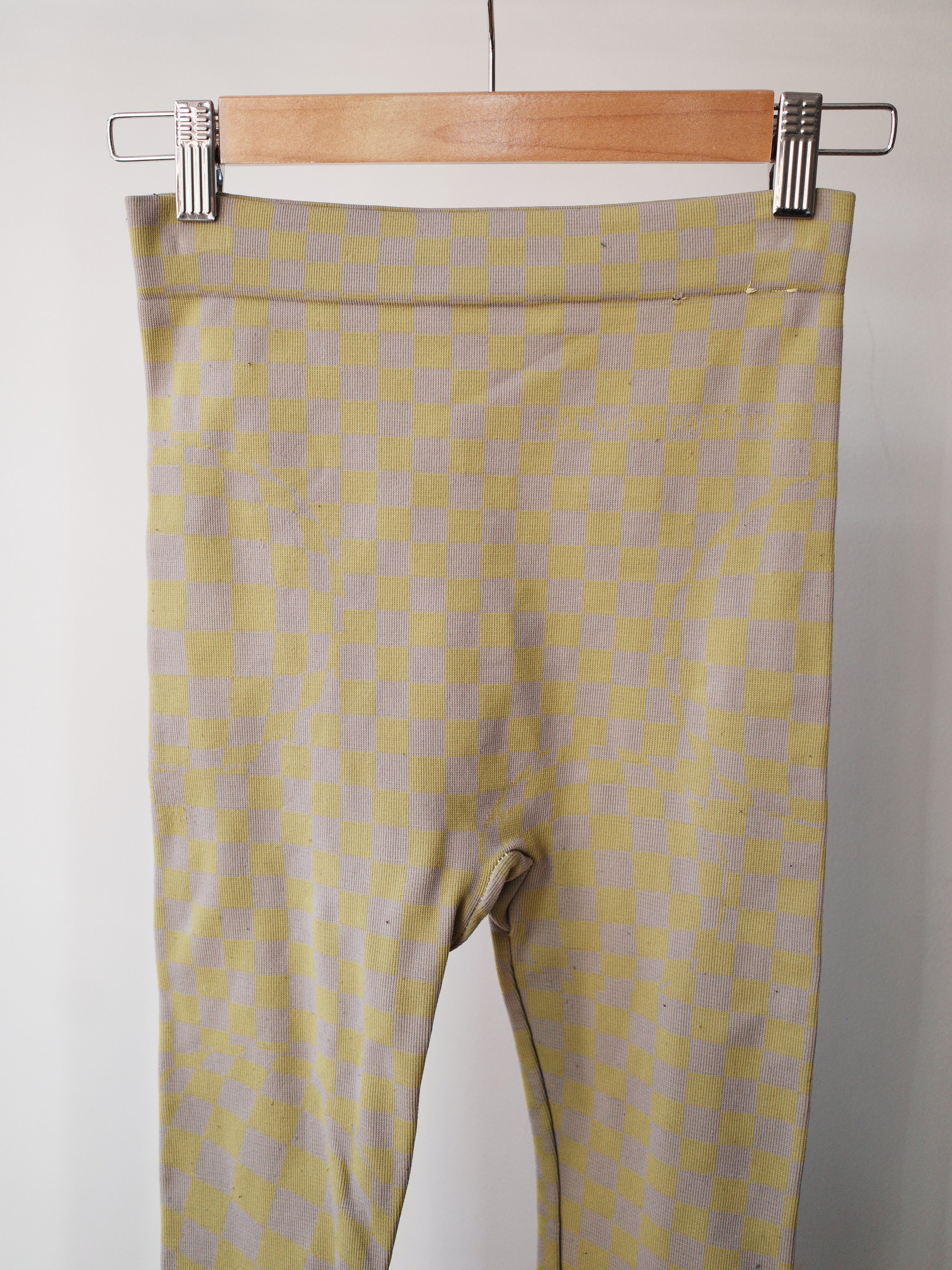 Off-White Yellow-Grey Checkered Knit Leggings