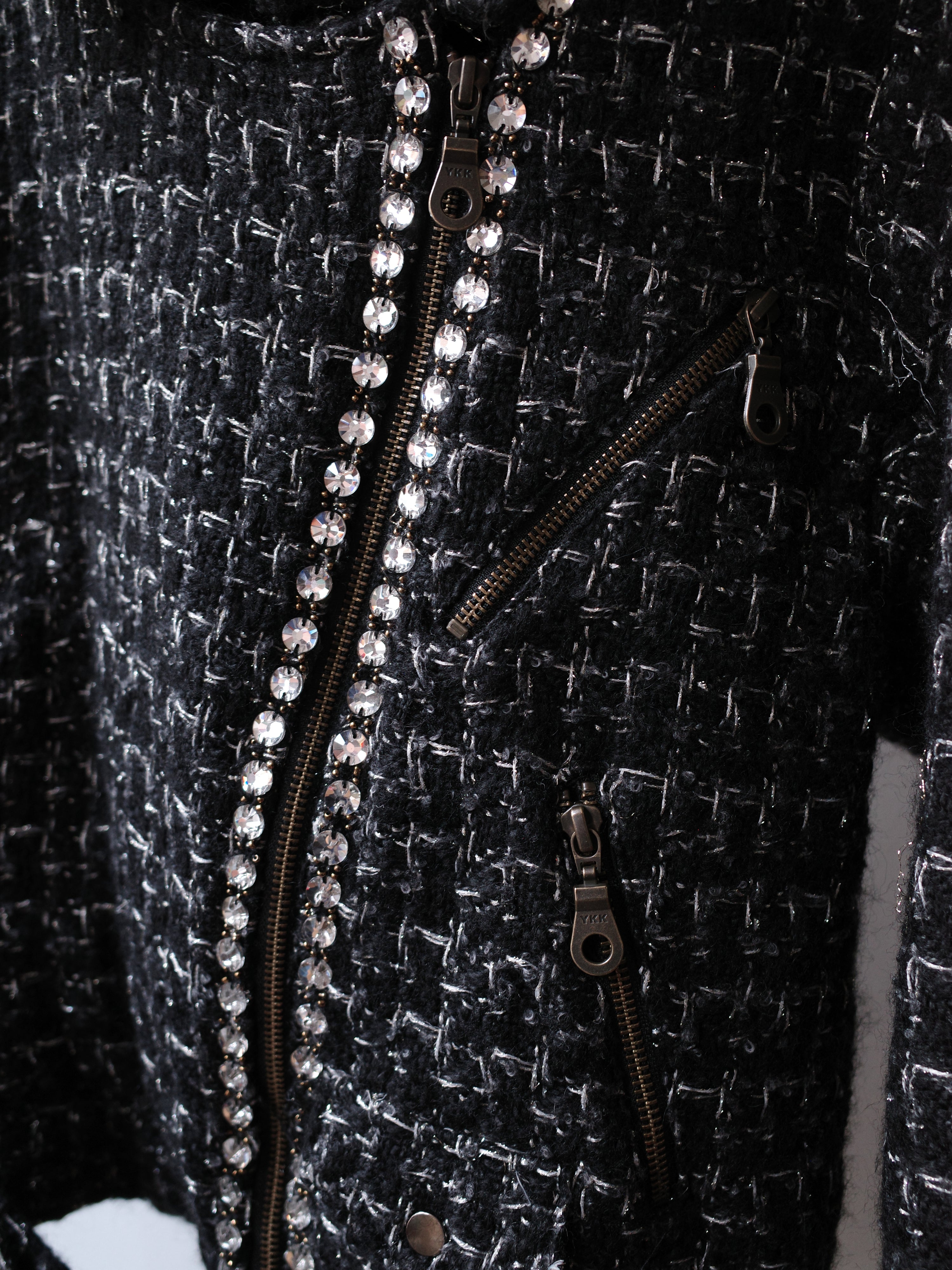 Le Fame Tweed Rhinestone Belted Jacket
