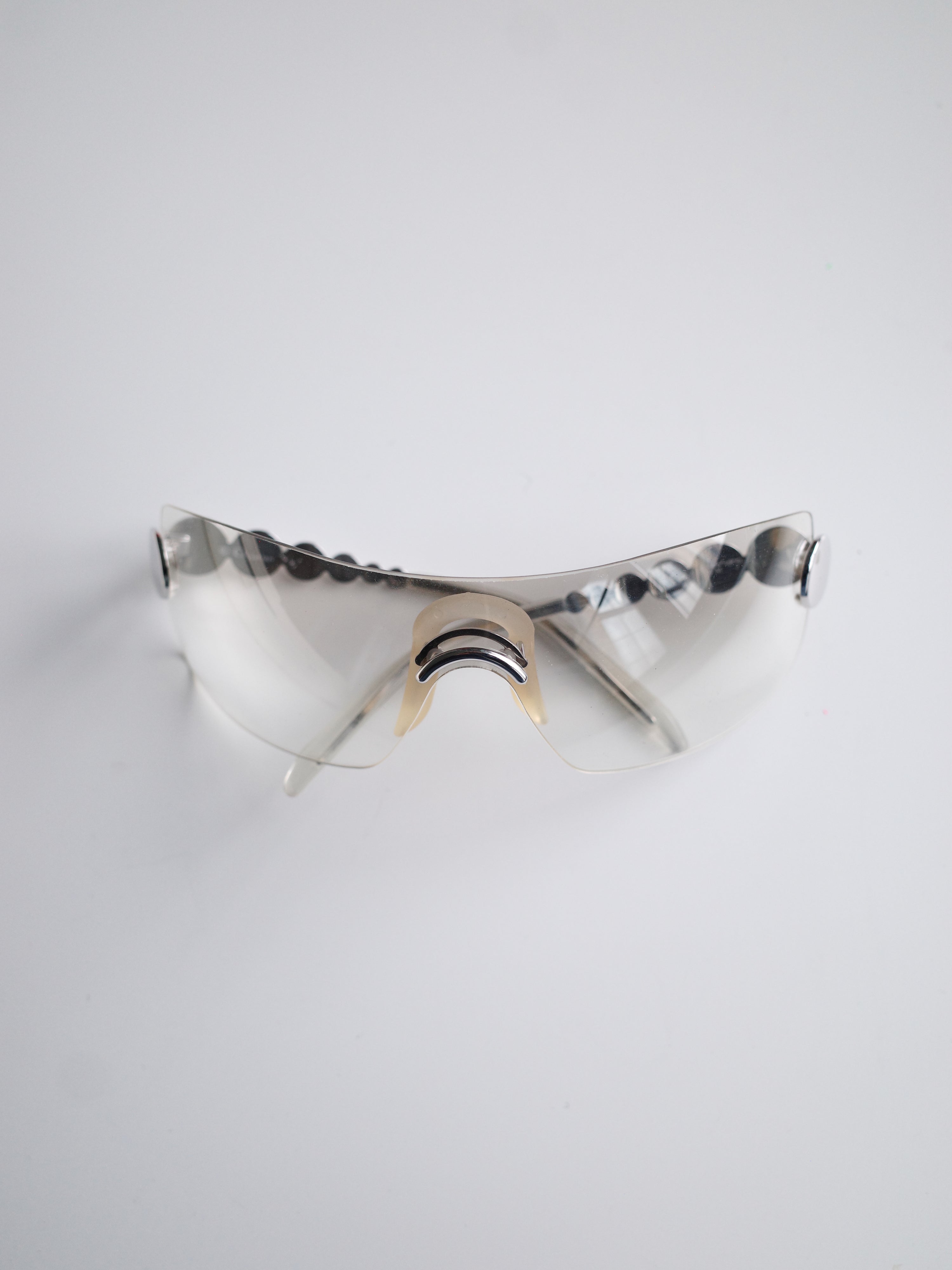 Dior Reflective Silver Y2K Visor Sunglasses
