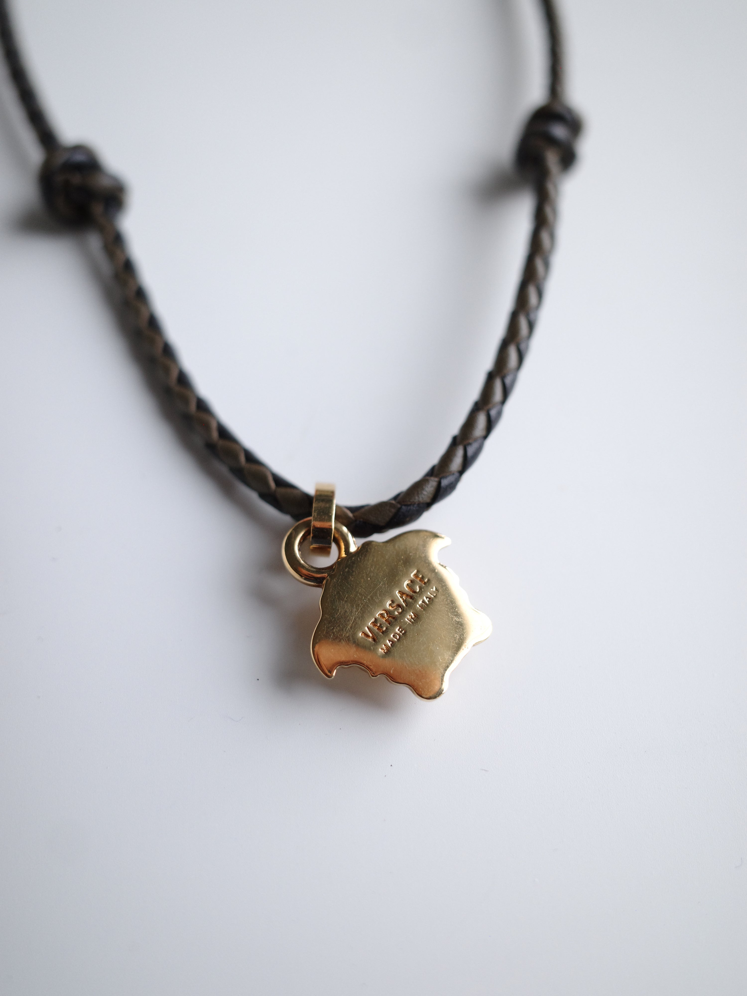 Versace Leather Stripe Gold Necklace