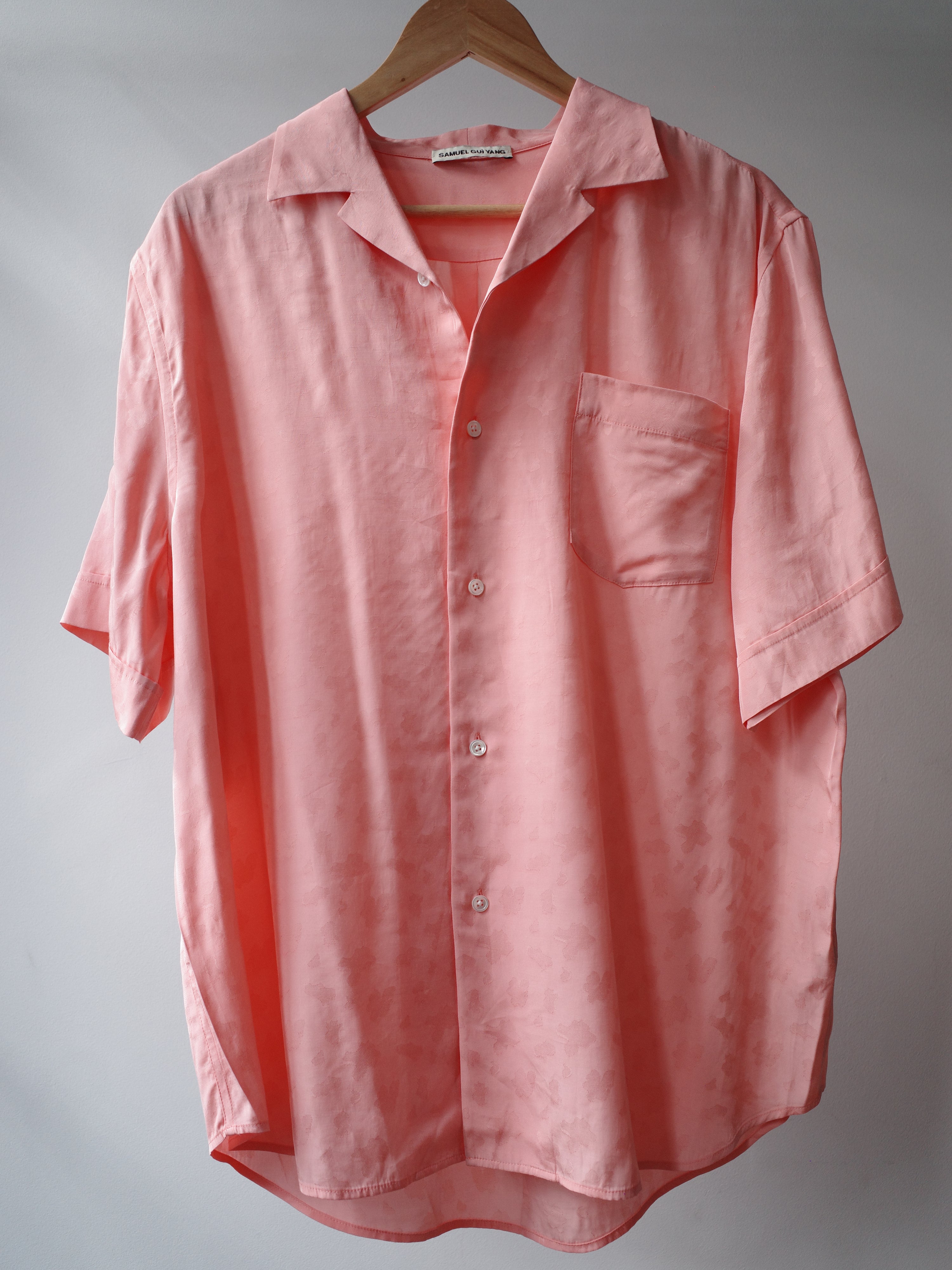 SAMUEL GUI YANG Pink Floral Jacquard Silk Shirt