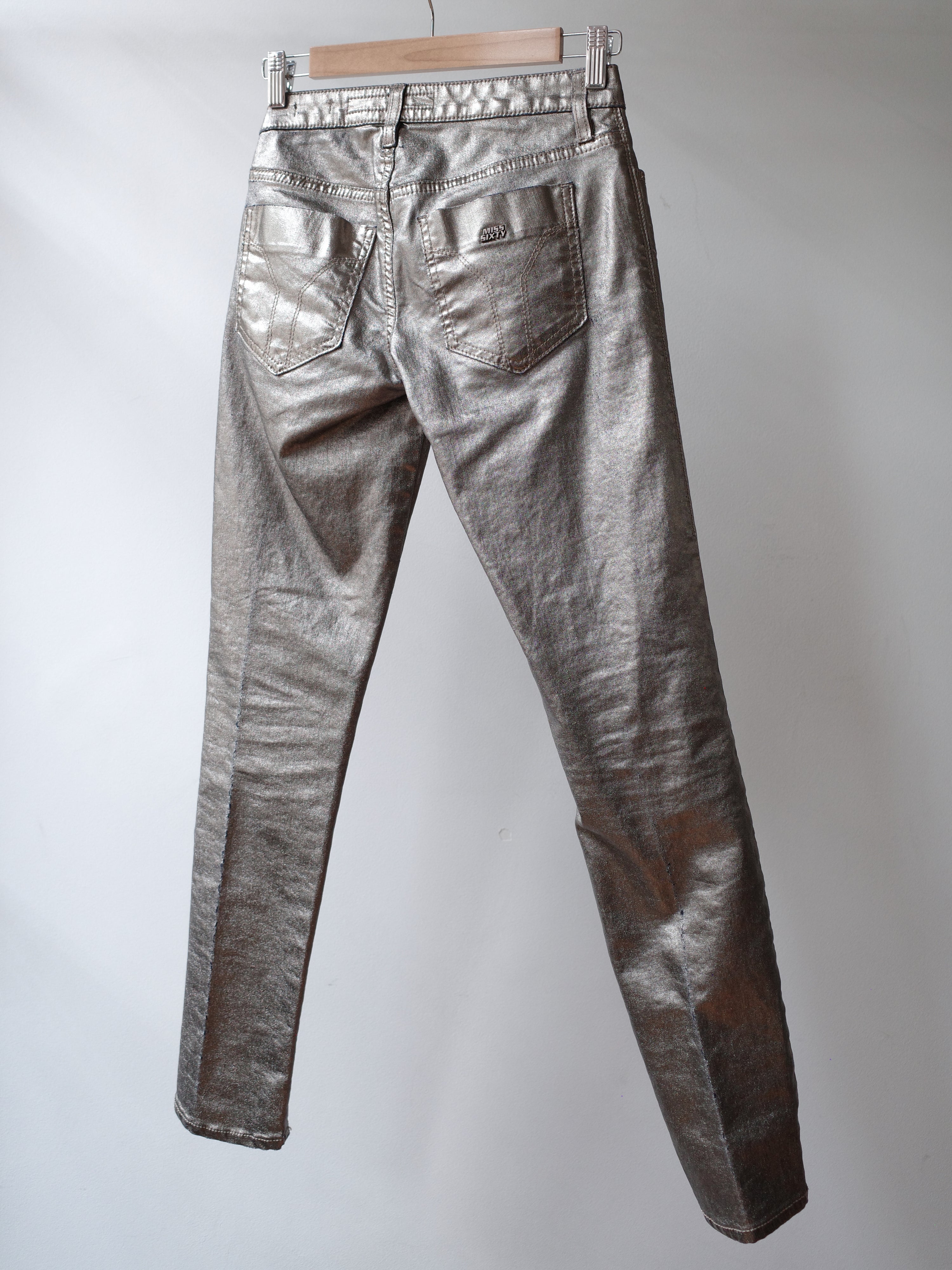 MISS SIXTY Metallic Silver Y2K Skinny Jeans
