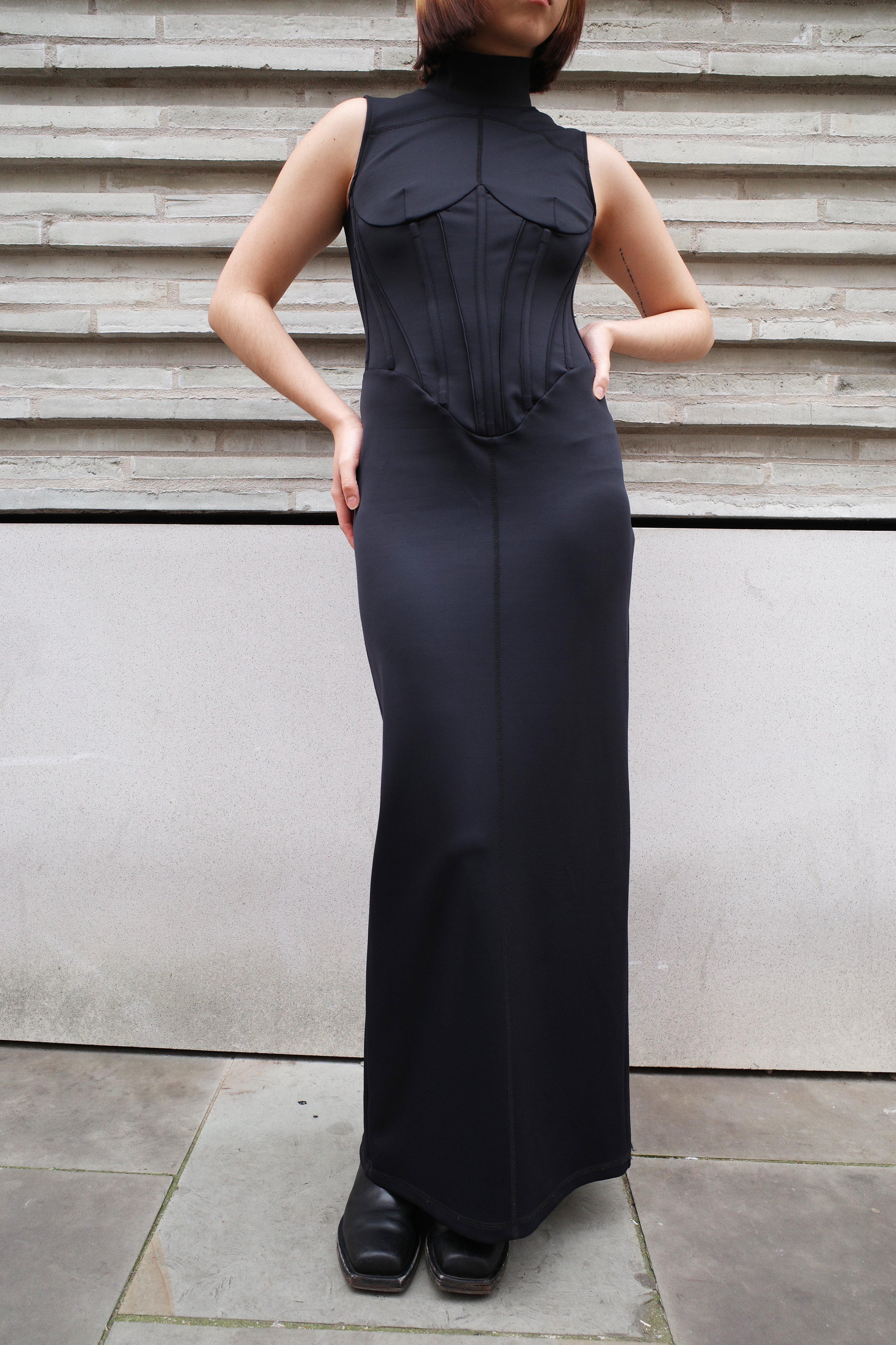OVER RANGE Jersey Corset-Panel Mesh Back Dress