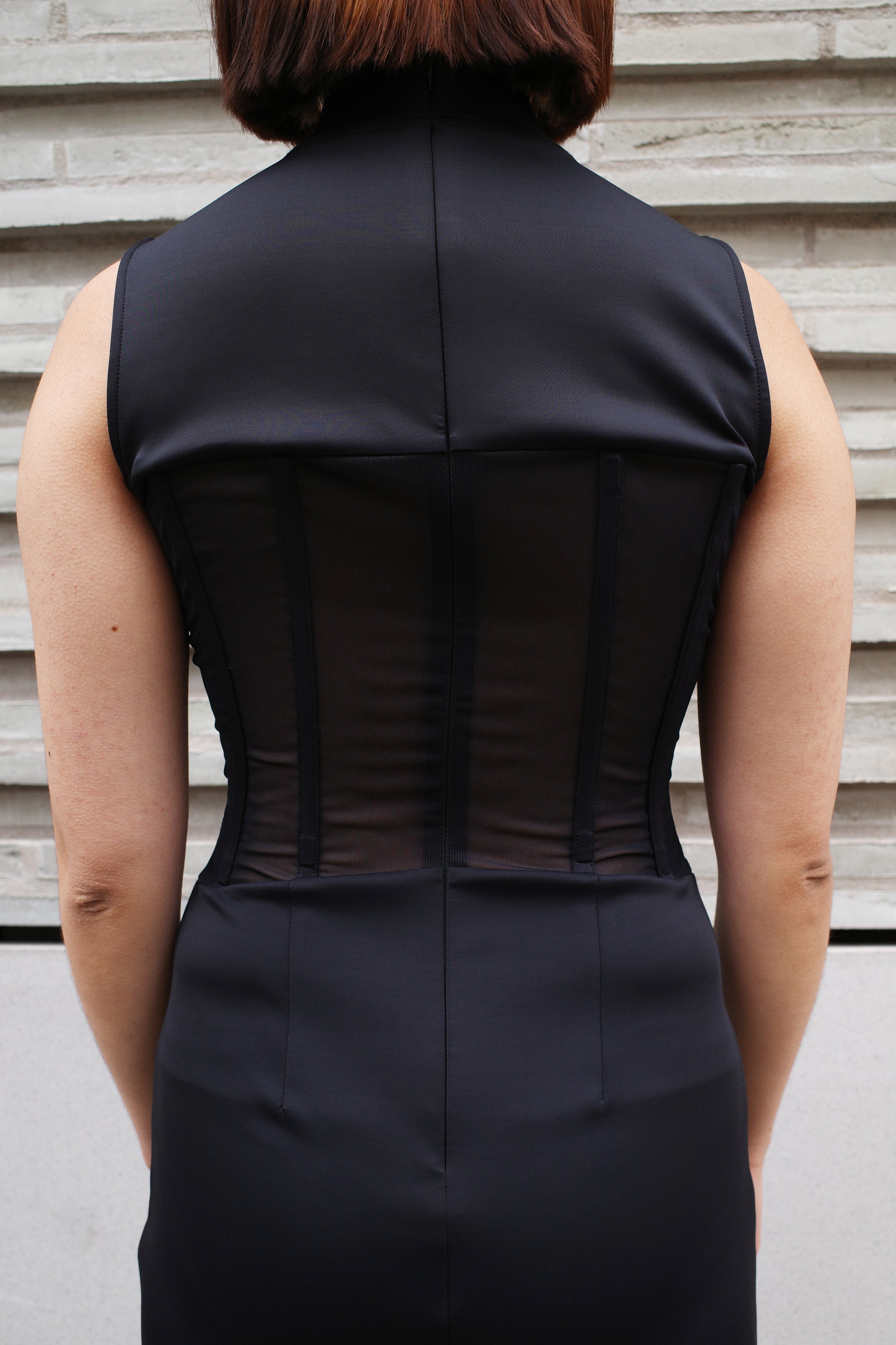 OVER RANGE Jersey Corset-Panel Mesh Back Dress