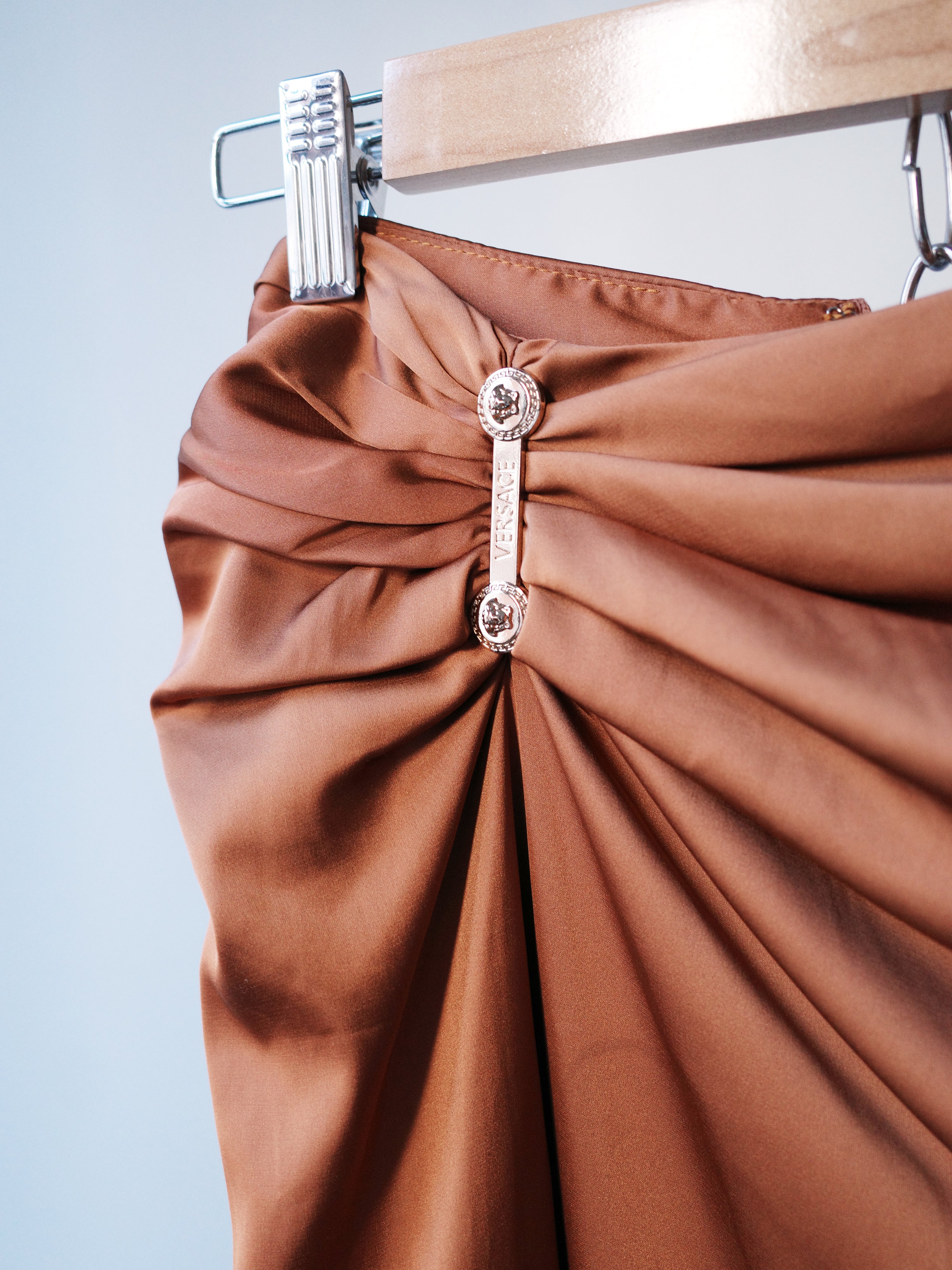 Versace Silk Draped Medusa Pin Skirt
